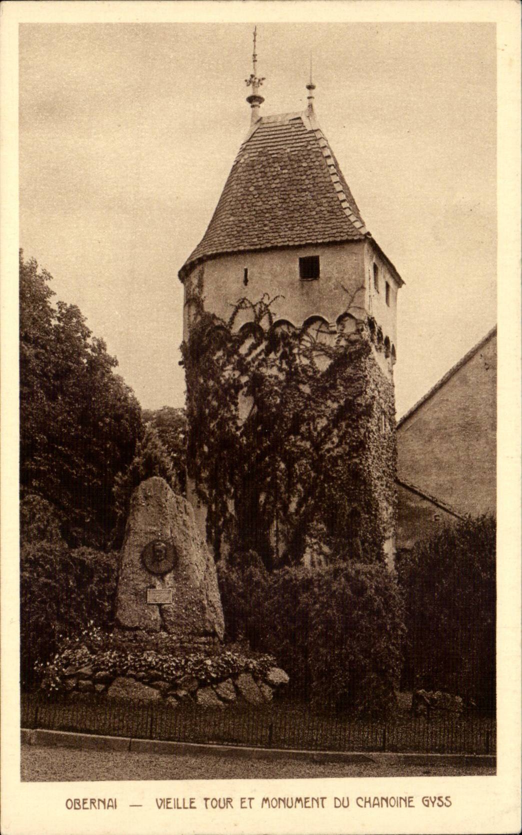 CPA Obernai Old woman tower and monument of the Gyss canon
