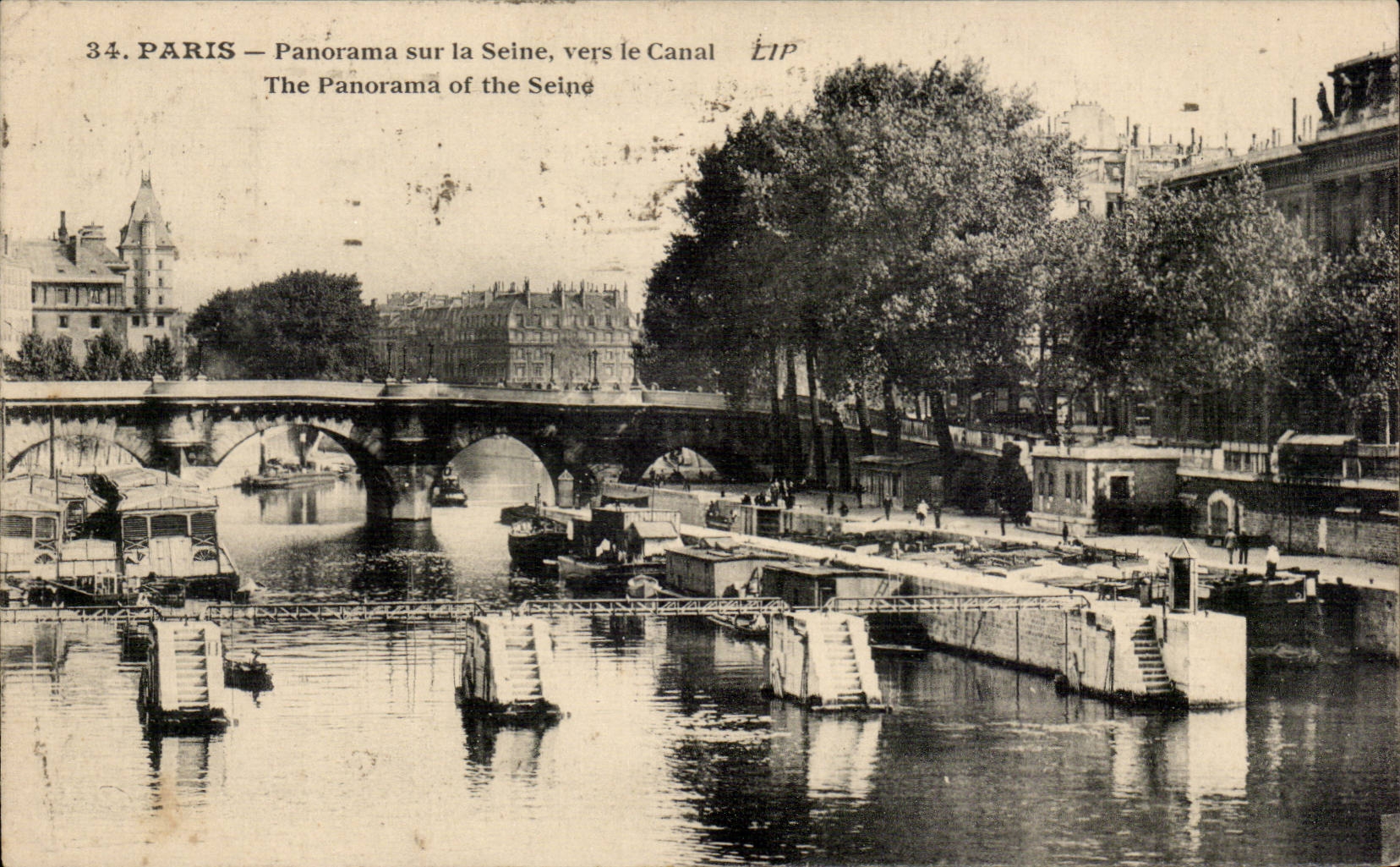 Paris CPA Panorama sur la Seine vers le canal
