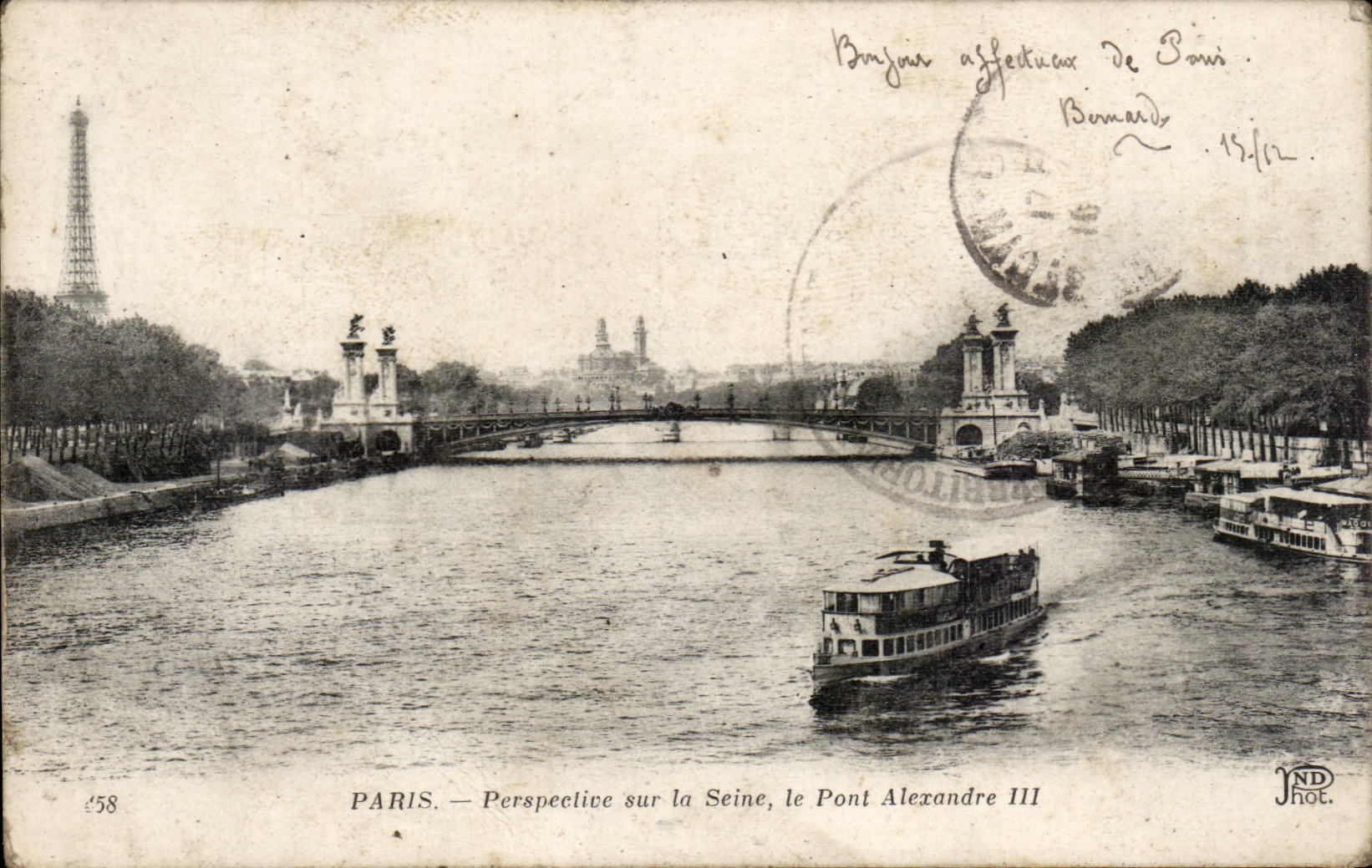 Paris CPA View on the Seine the bridge Alexandre III