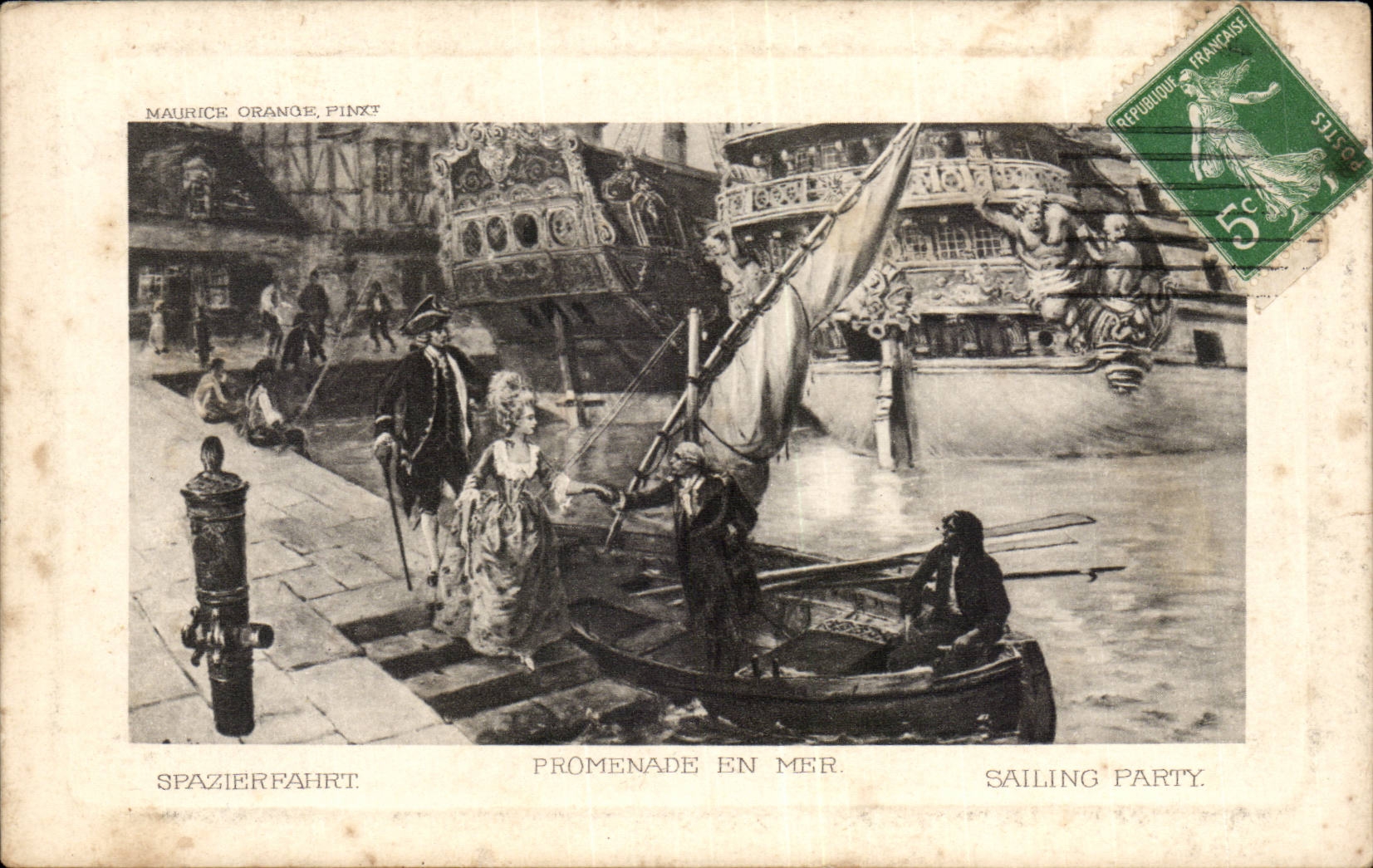 CPA Fantasy walk in sea Spazierfahrt Maurice Orange