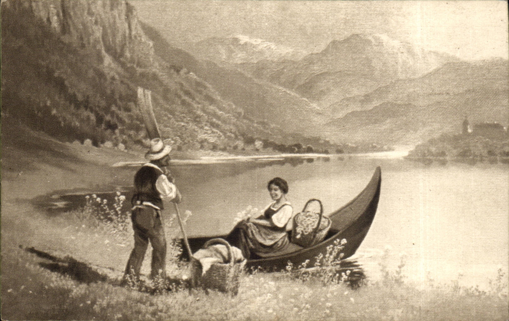 CPA Phantasie-Frau im Ballade im Boot