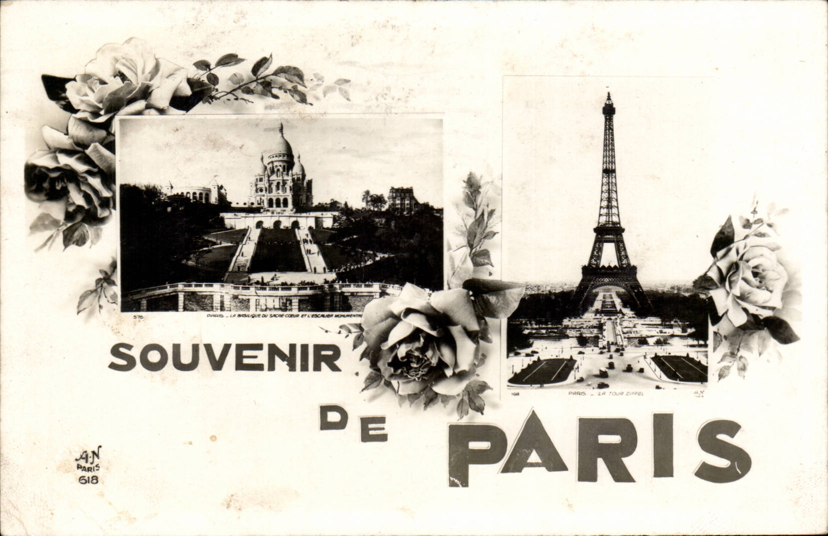 Paris CPA Crowns Heart Montmatre Eiffel Tower