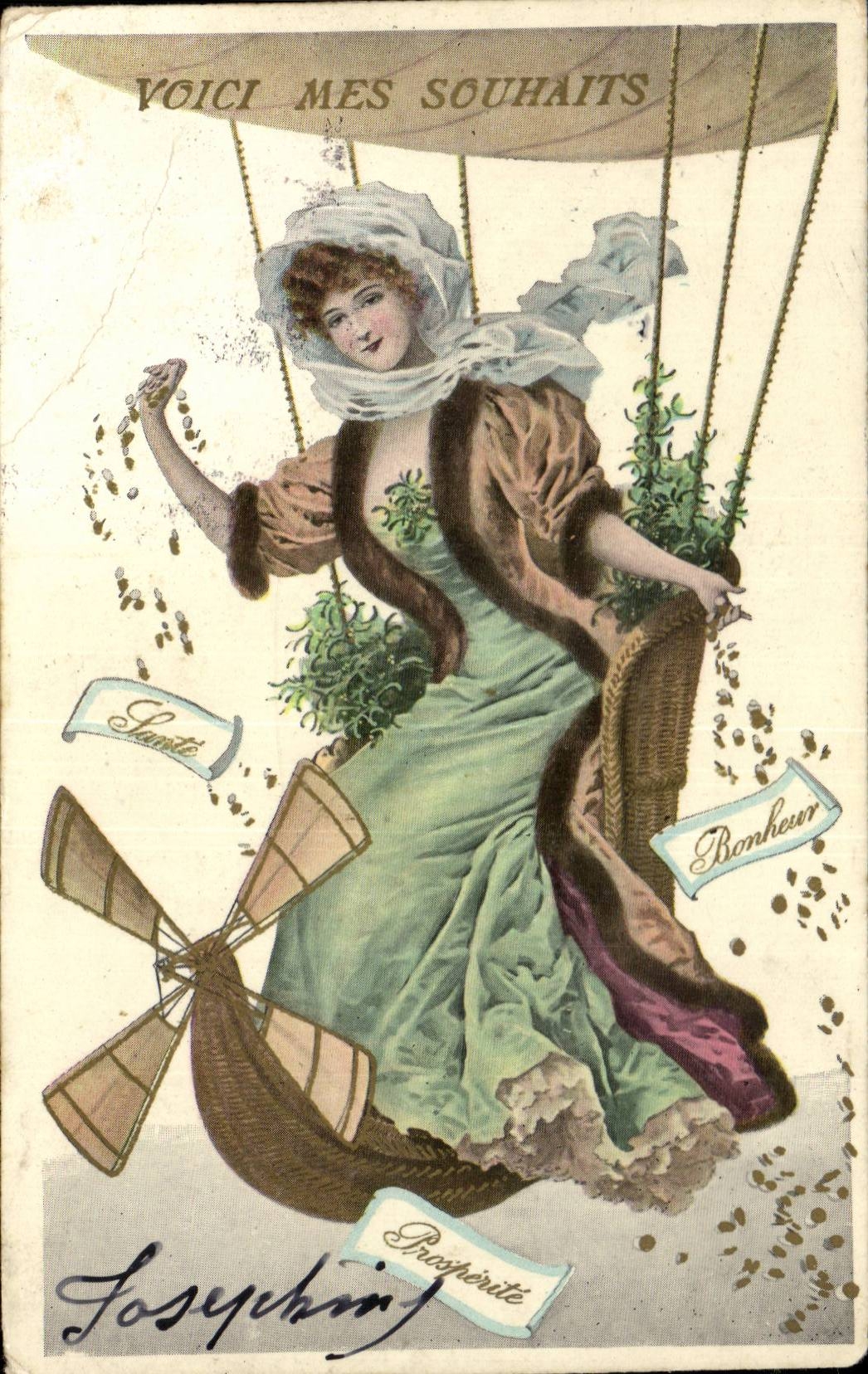 CPA Fantasy Woman in mongolfiere Airship zeppelin