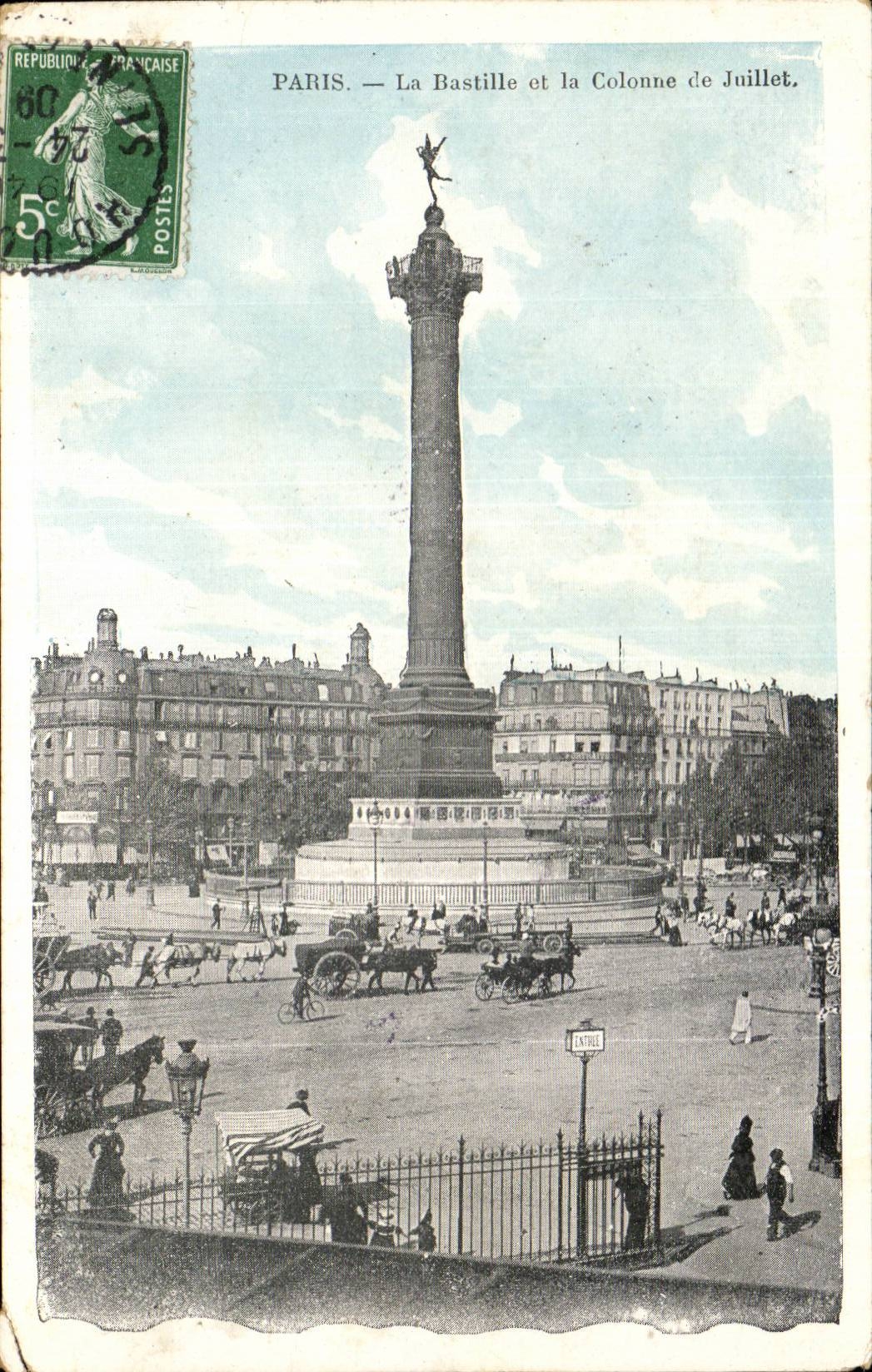 Paris CPA the bastille and the column of July