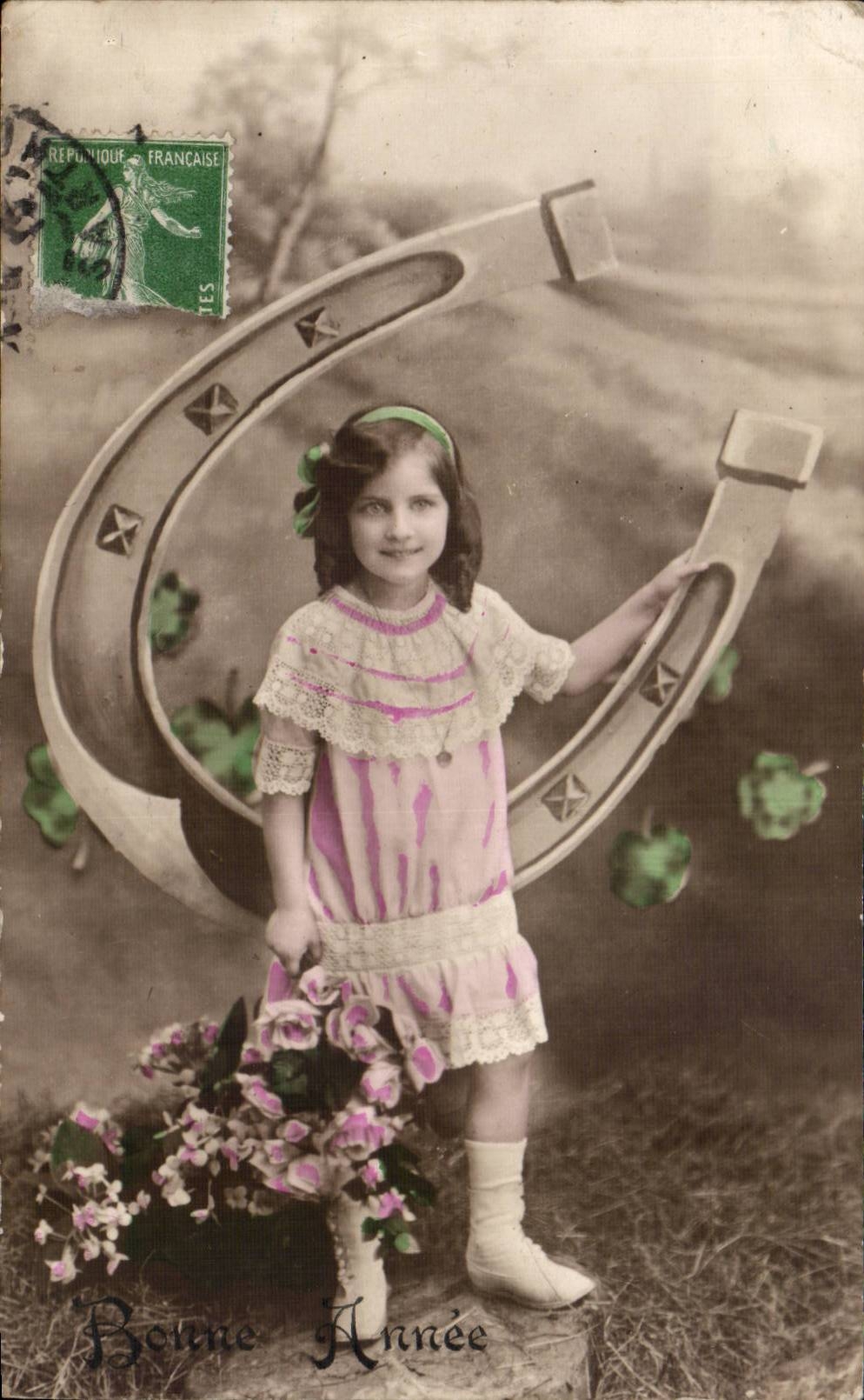 CPA Fantasy Child Happy New Year Horseshoe