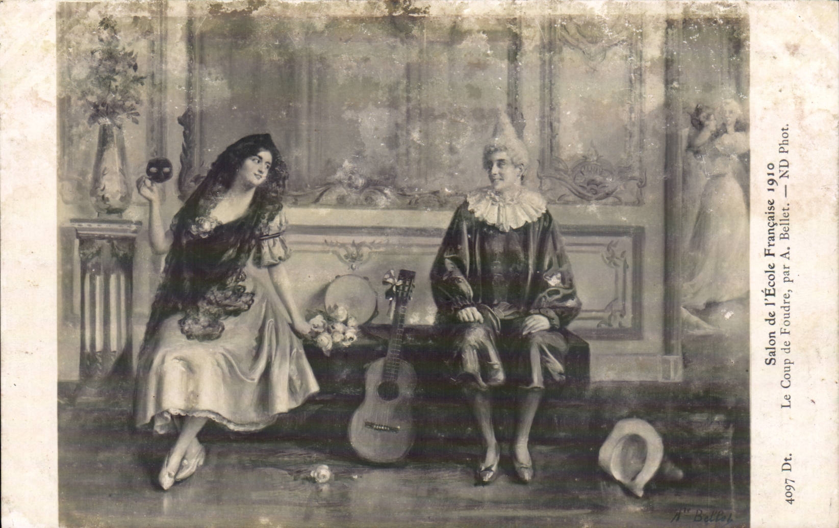CPA Fantaisie SAlon de l'ecole francaise 1910 le coup de foudre par A Bellet