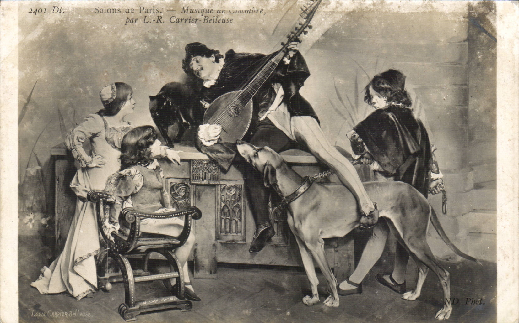CPA SAlon de Paris Musique de Chambre par L R Carrier Belleuse Chien dog