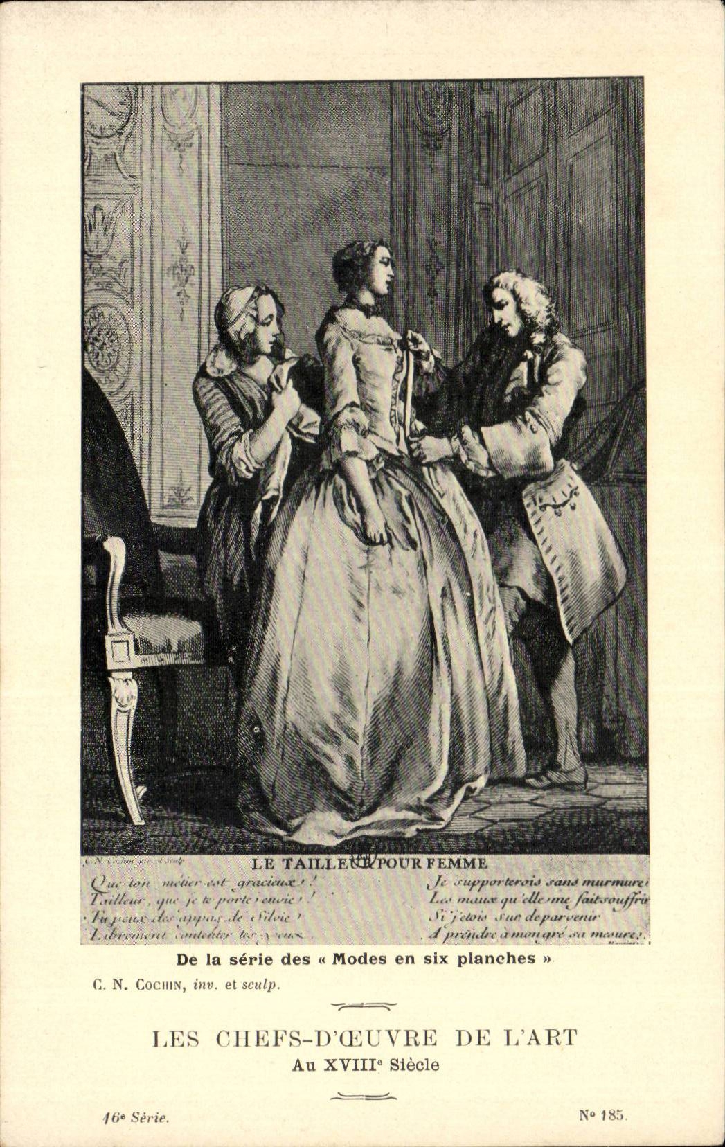 CPA Les chefs d'oeuvre de l'art au 18eme La taille d'une femme Mode Fashion Cochin