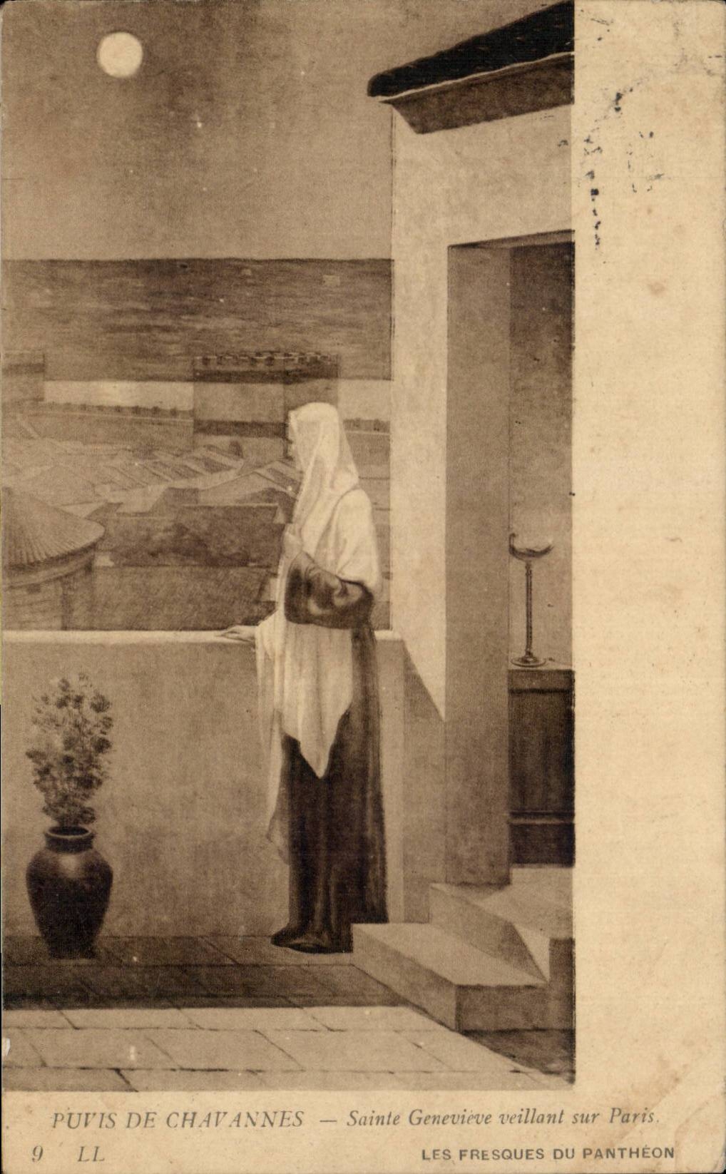 CPA Fantaisie Puvis de Chavannes Saint Genevieve veillant sur Paris