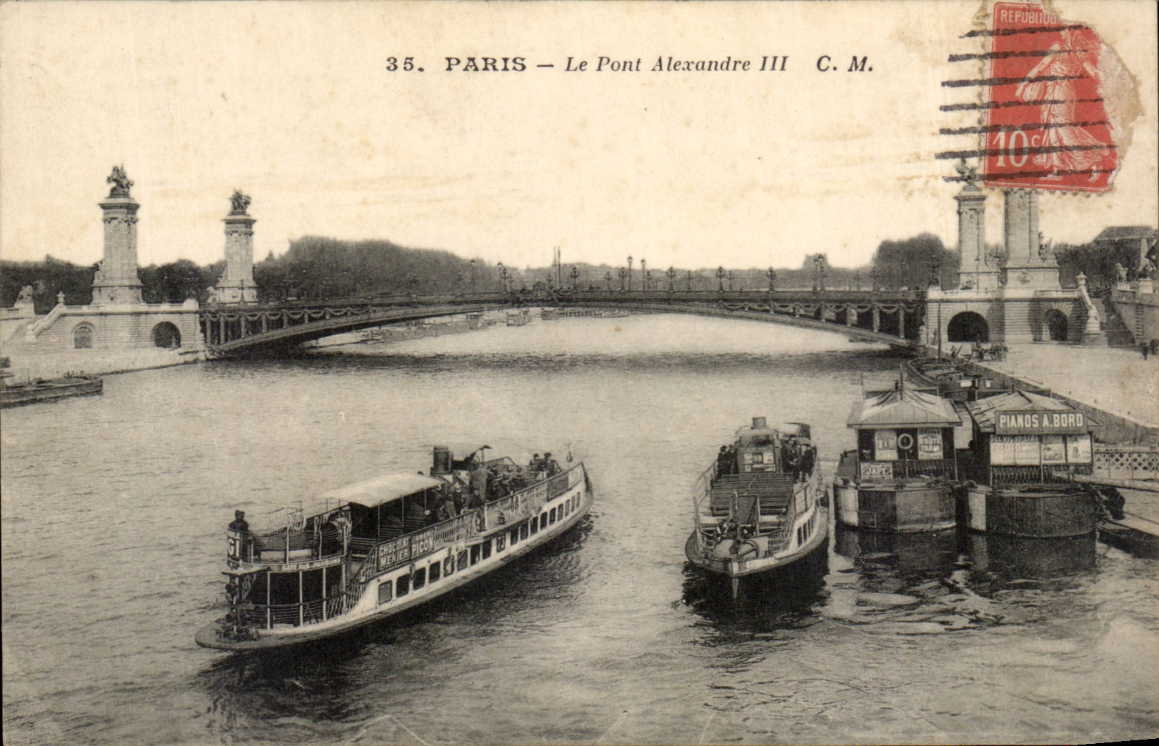 CPA Paris bridge Alexandre III Barges