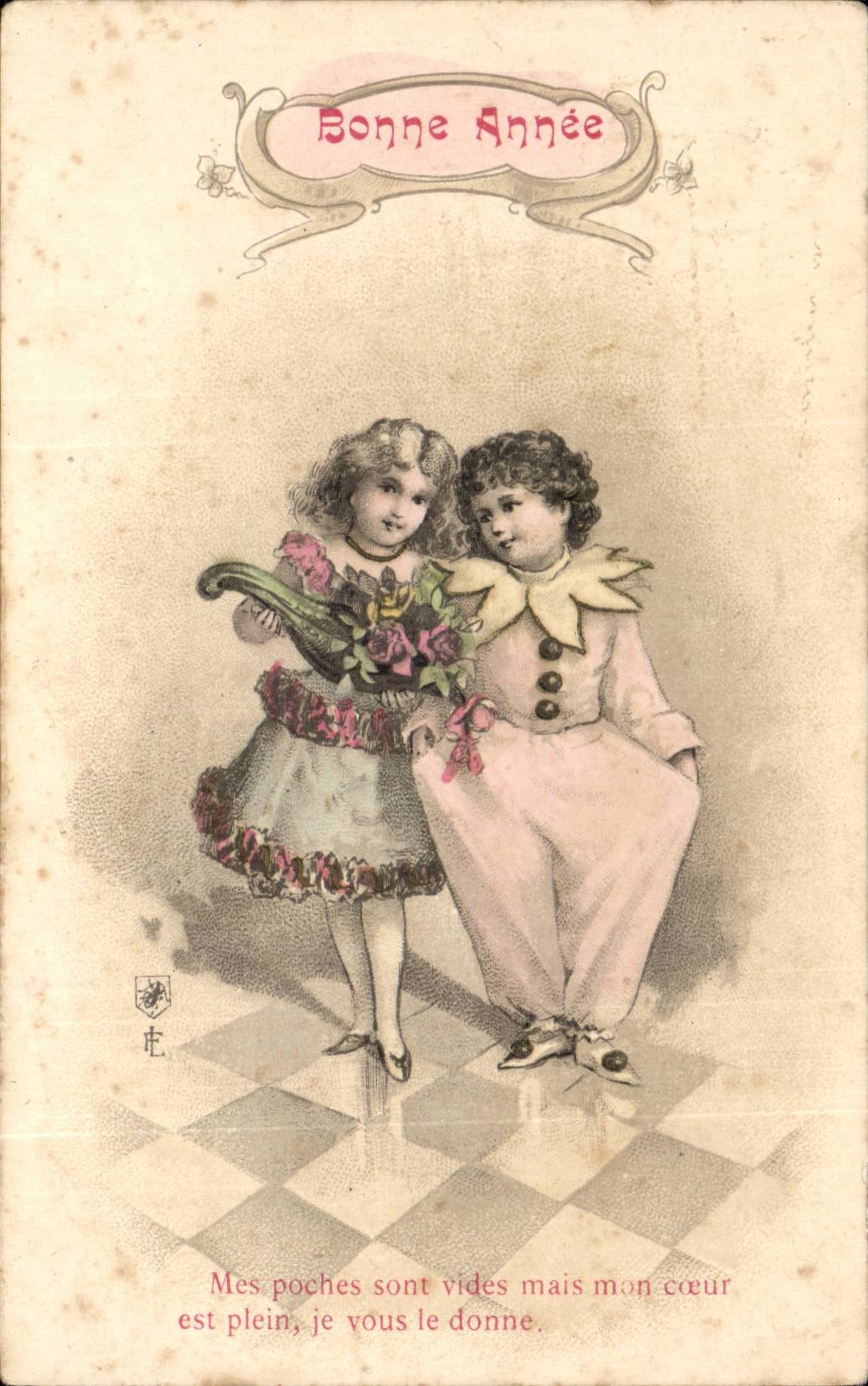 CPA Fantasy Pierrot Children Happy New Year