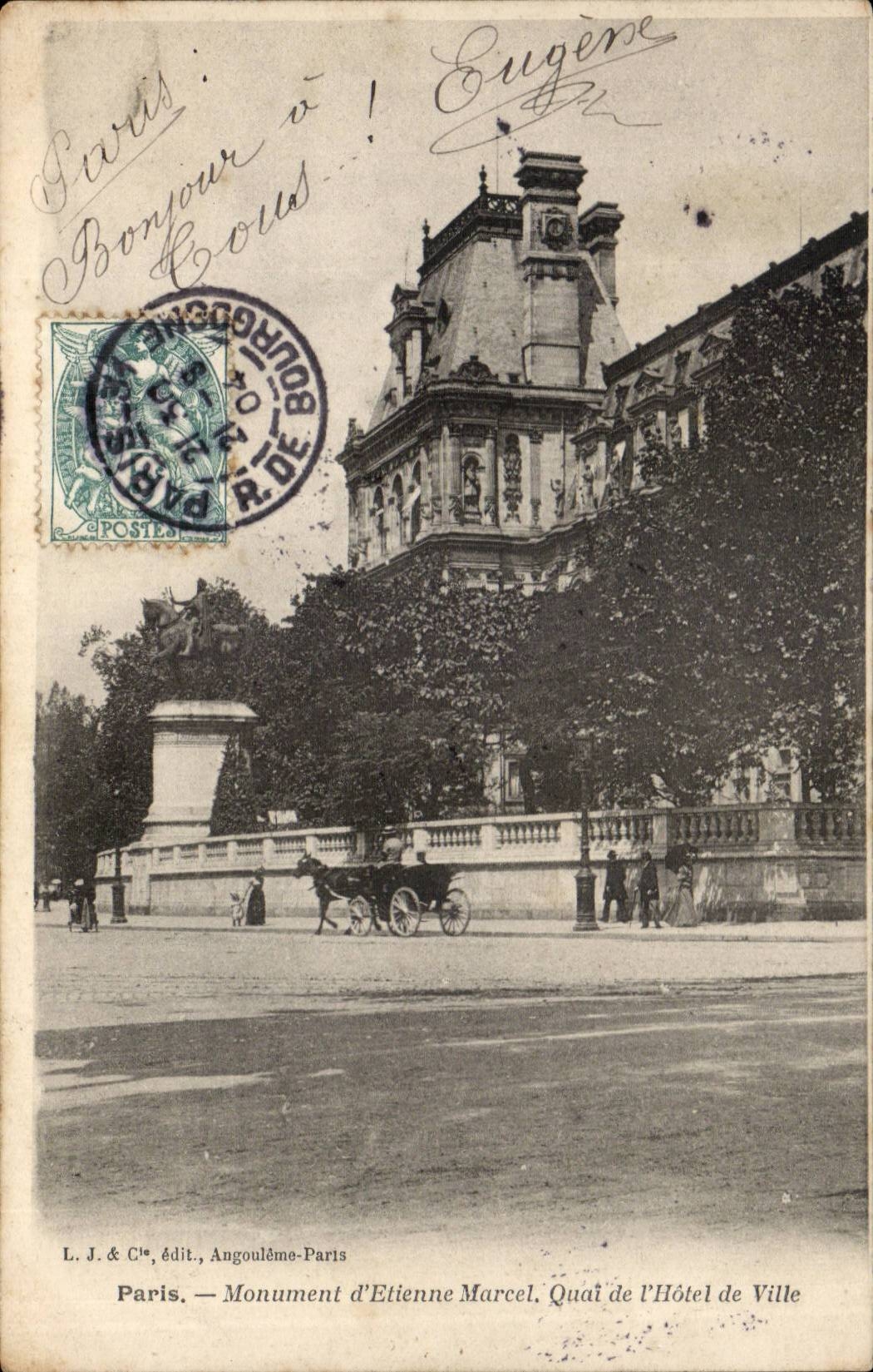 Paris CPA Monument Etienne Marcel Quai de l'hotel de ville