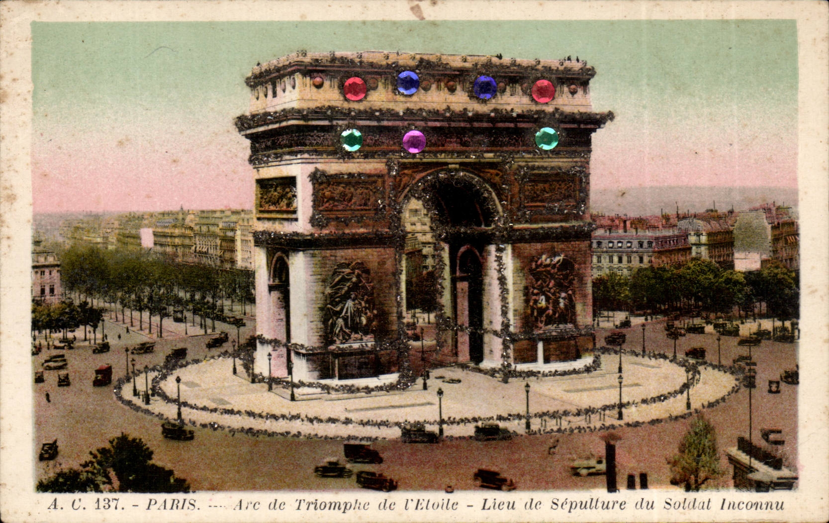 Paris CPA Arc de Triomphe of star (decoration encrusts in relief)