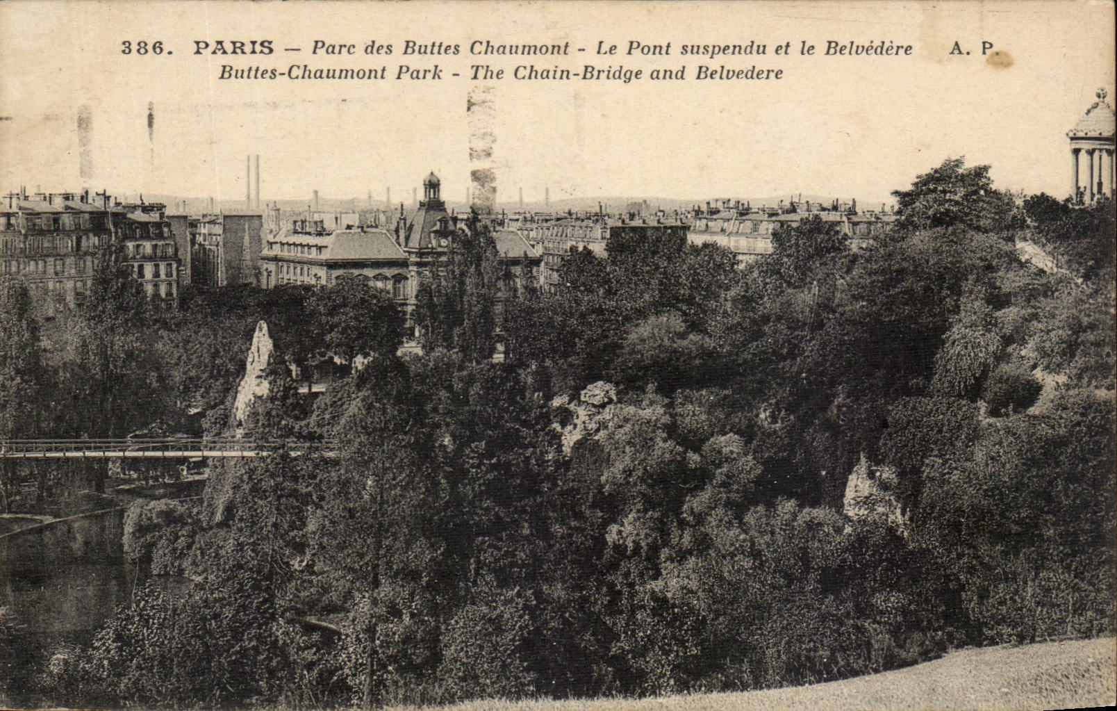 Paris CPA Park of the Chaumont Hillocks the suspended bridge and the View-point