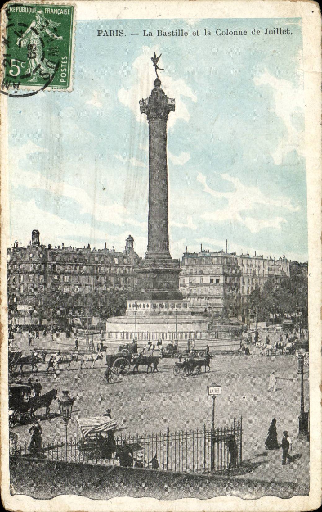 Paris CPA the Bastille and the column of July