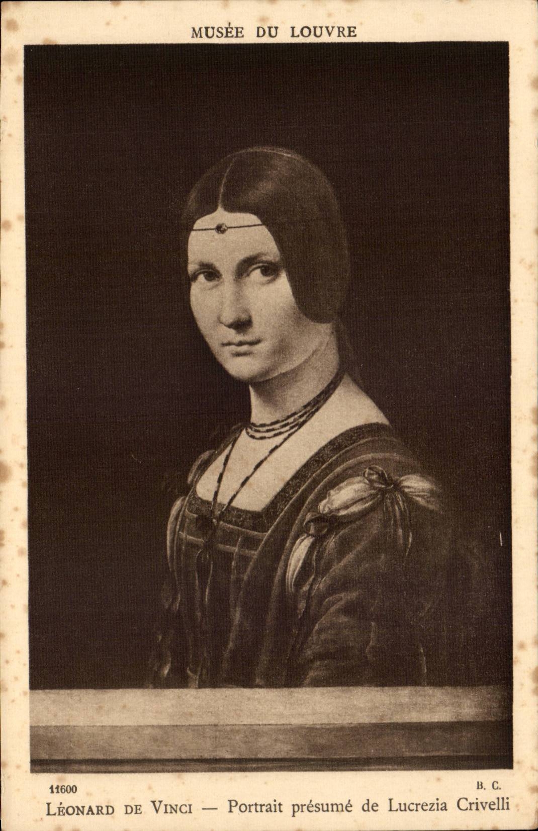 CPA Musee du Louvre paris Da Vinci Portrait presume de Lucrezia Crivelli