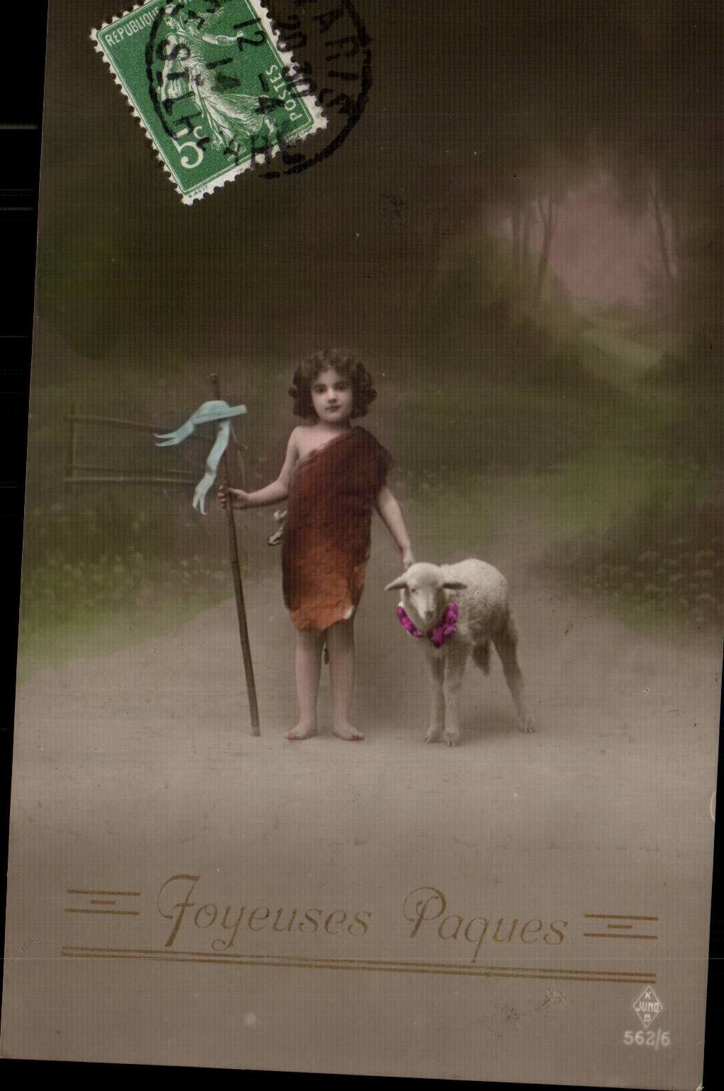 CPA Fantasy Child Easter Easter Sheep Sheep