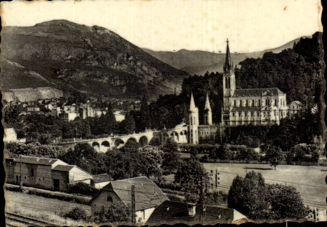 CPSM Lourdes the basilica the city and the peak of Jer