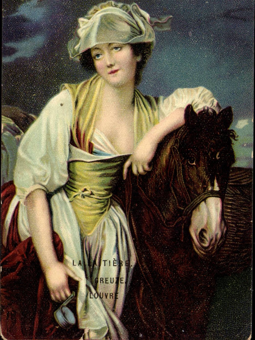 CPA Fantaisie Femme et cheval Laitiere Greuze Louvre Paris 