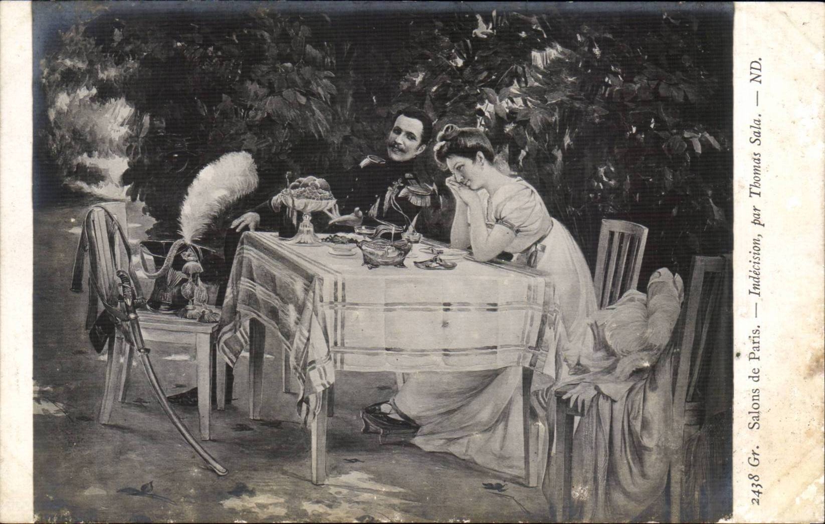 CPA Fantaisie SAlons de Paris Indecision par Thomas Sala Militaria