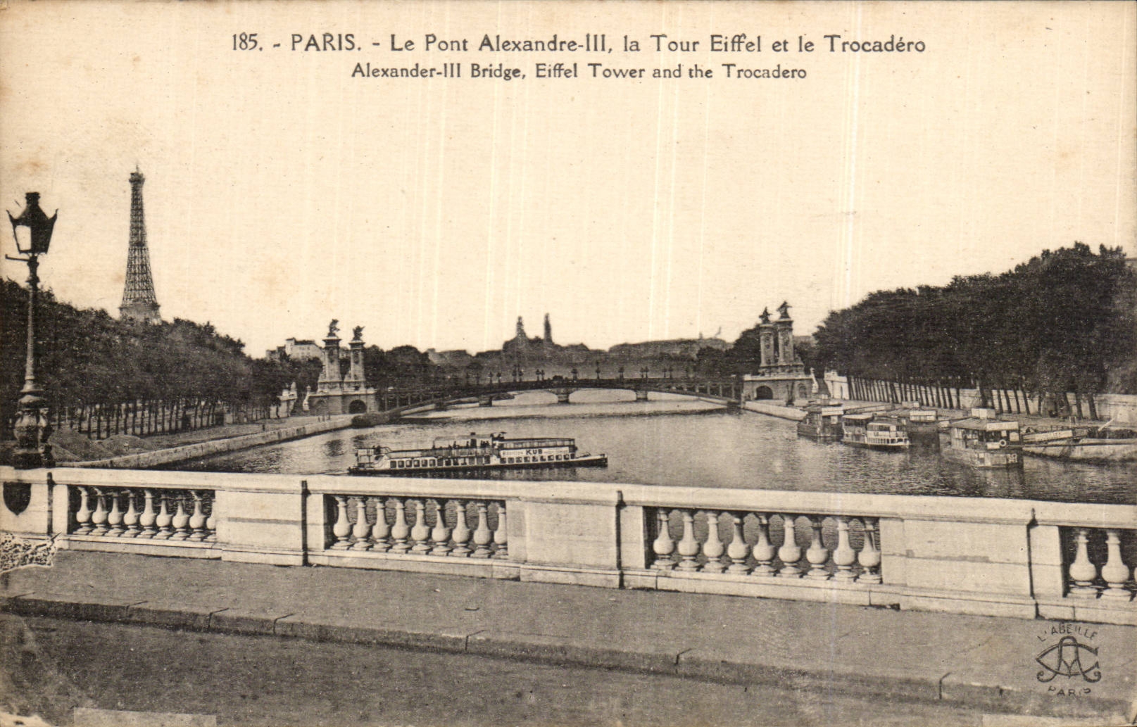 Paris CPA Bridge Alexandre III Eiffel Tower and Trocadero