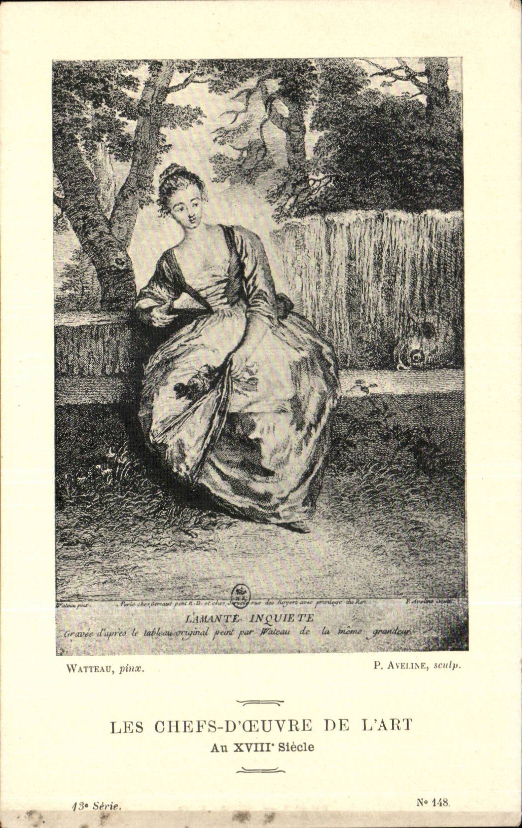 CPA Fantaisie Les chefs d'oeuvre de l'art du 18eme L'amante inquiete Watteau Aveline