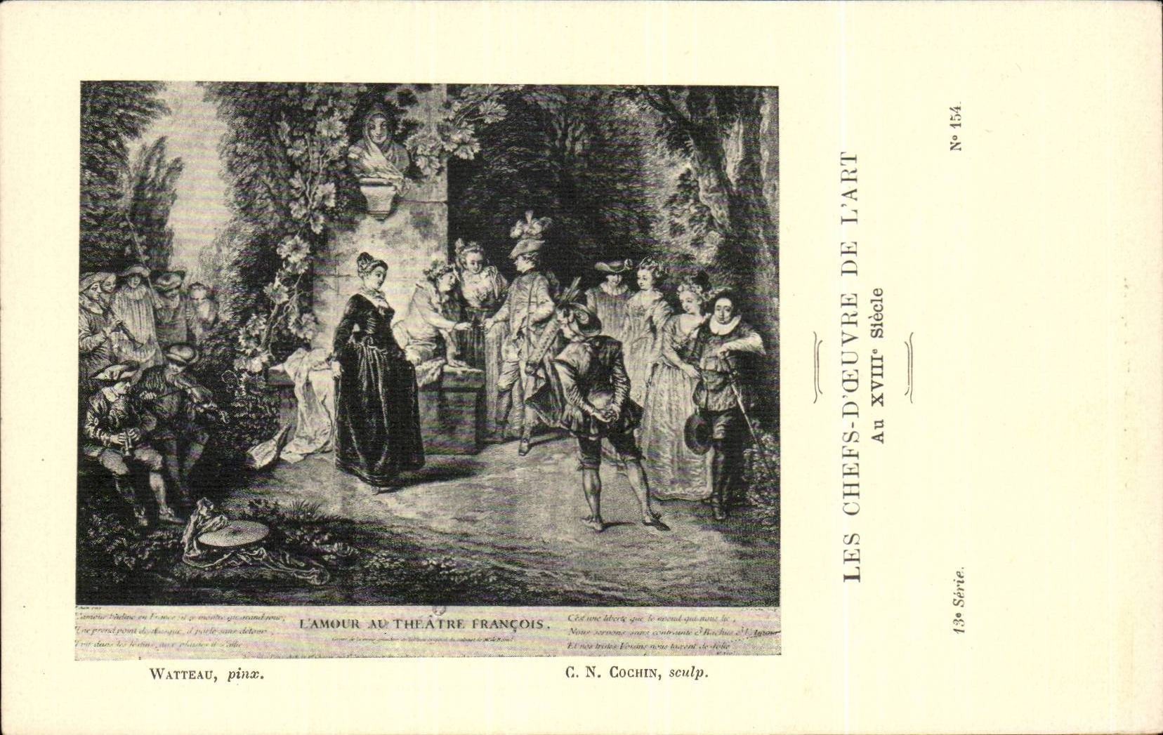 CPA Fantaisie Les chefs d'oeuvre de l'art du 18eme L'amour au theatre francais Watteau Cochin