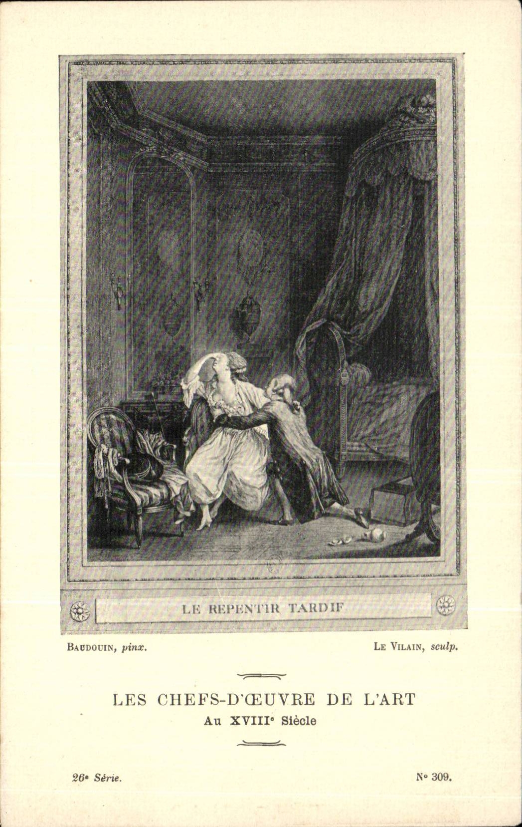 CPA Fantaisie Les chefs d'oeuvre de l'art du 18eme Le repentir tardif Baudouin Le vilain