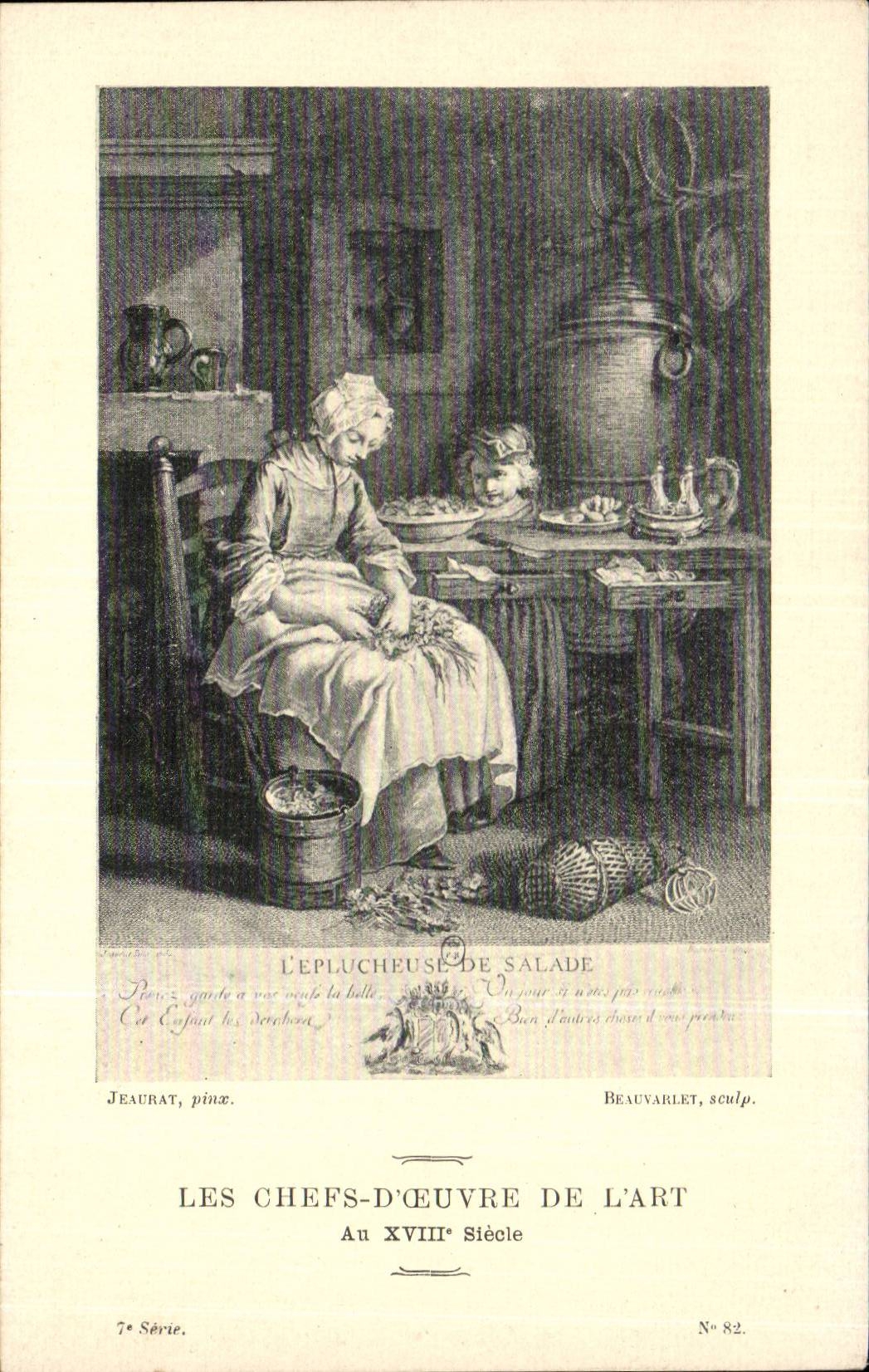 CPA Fantaisie Les chefs d'oeuvre de l'art du 18eme L'eplucheuse de salade Jeaurat Beauvarlet