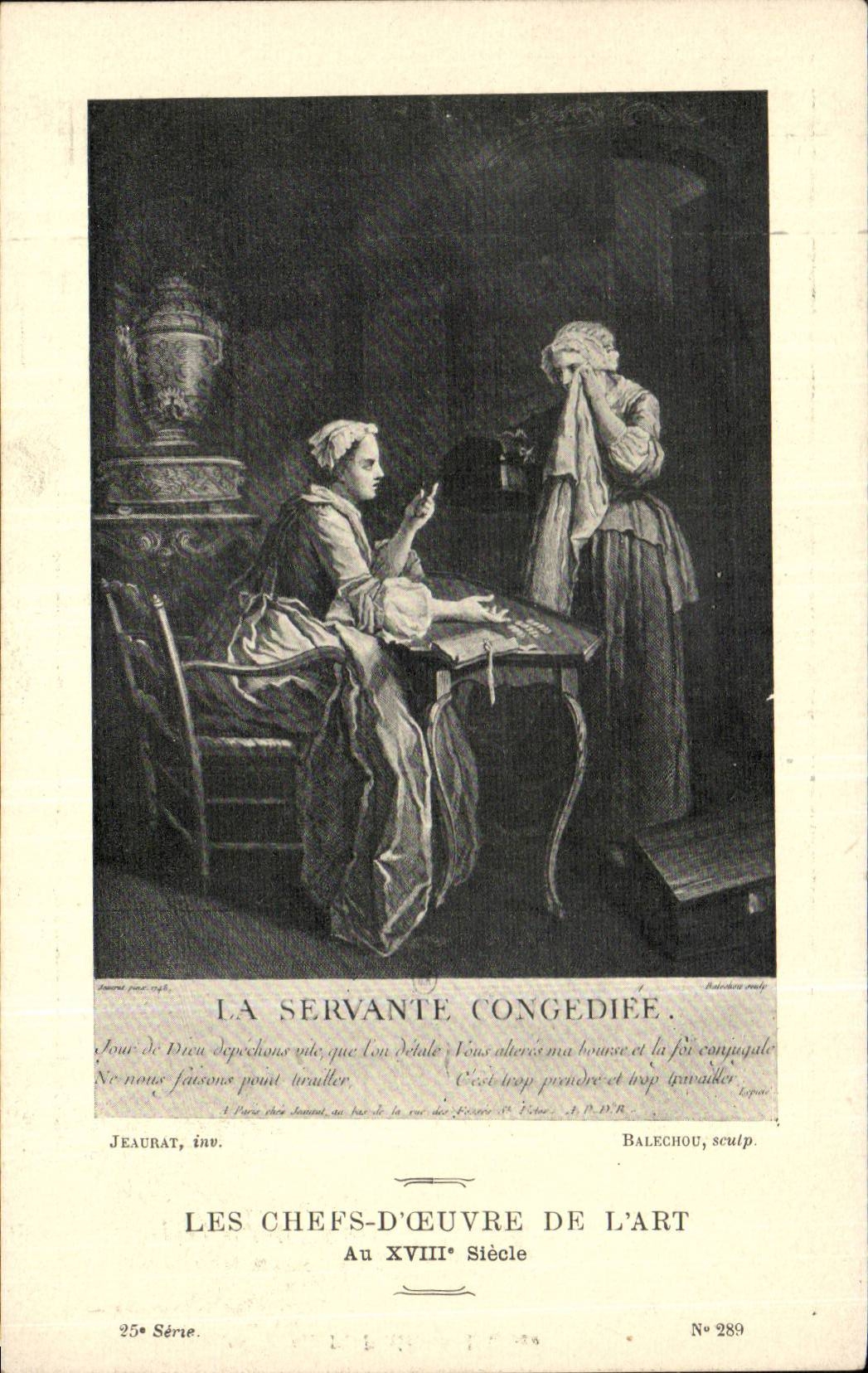 CPA Fantaisie Les chefs d'oeuvre de l'art du 18eme La servante congediee Jeaurat Balechou