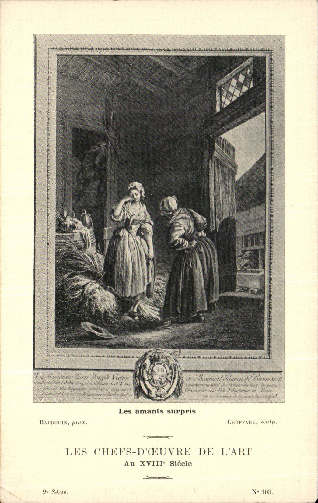 CPA Fantaisie Les chefs d'oeuvre de l'art du 18eme Les amants surpris Baudouin Choffard