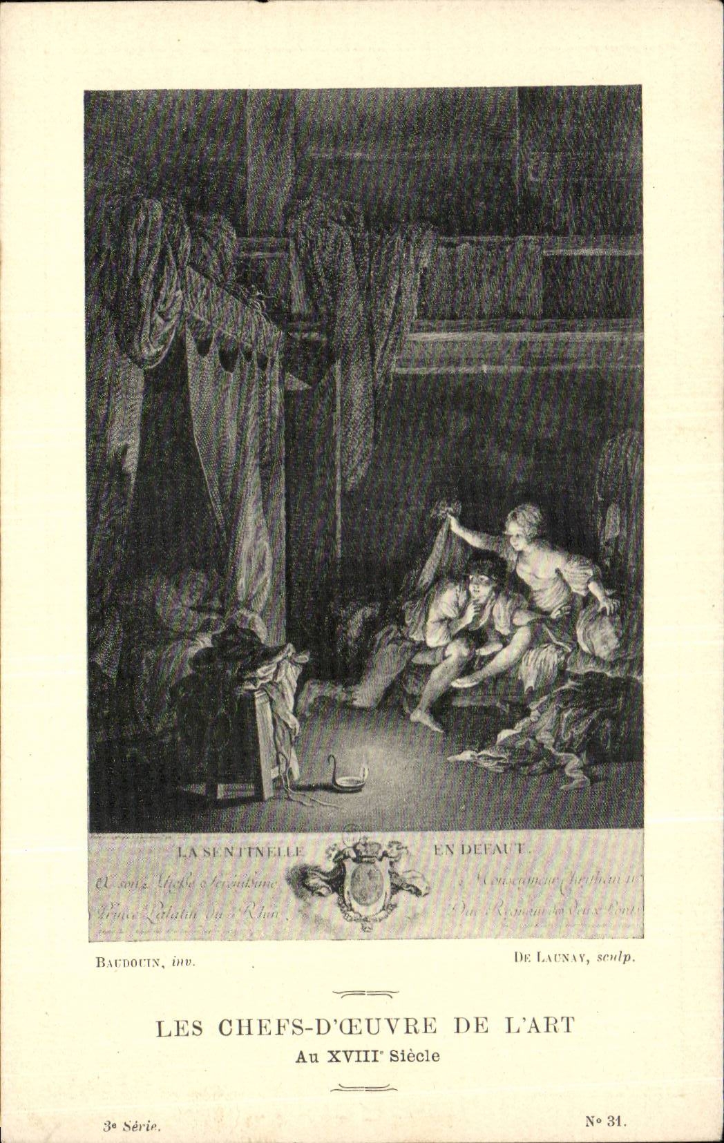 CPA Fantaisie Les chefs d'oeuvre de l'art du 18eme La sentinelle en defaut Baudouin De Launay