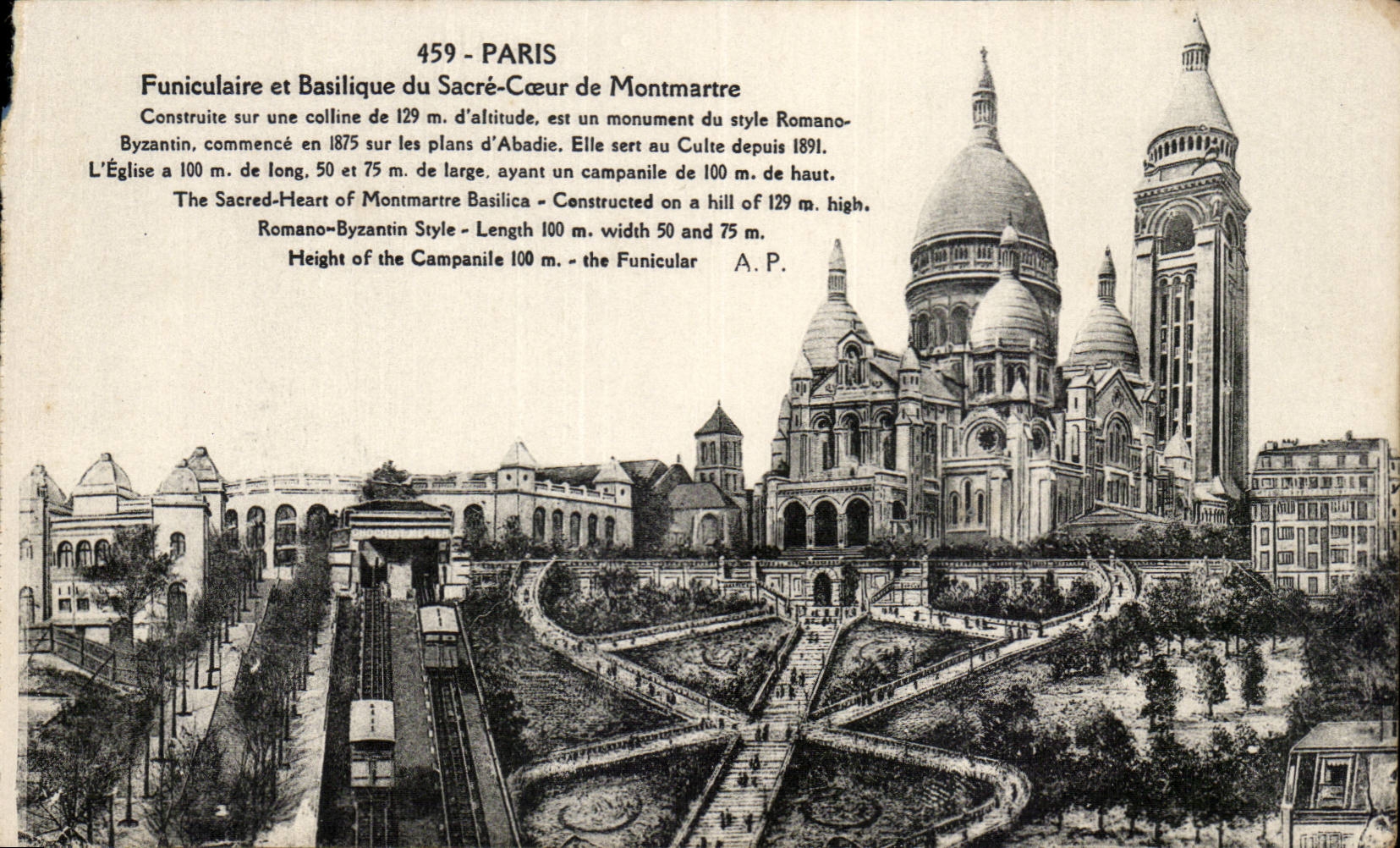 Paris CPA Funiculaire et basilique du Sacre Coeur de Montmartre