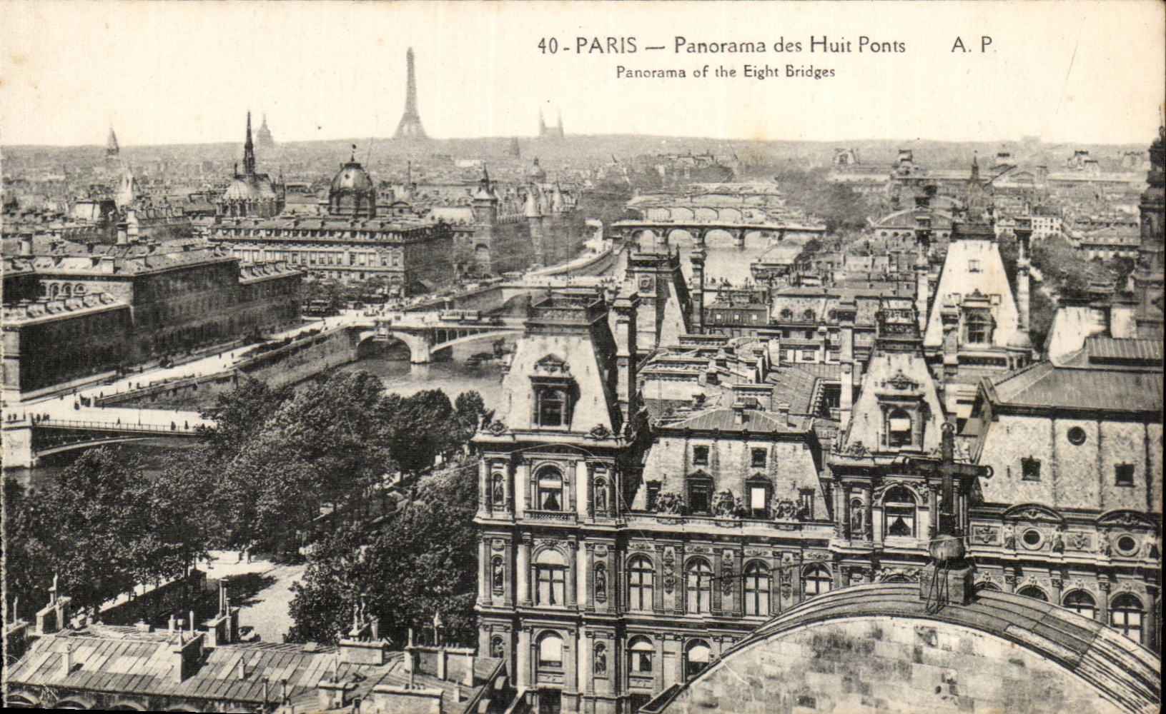 Paris CPA Panorama des huit ponts Tour Eiffel