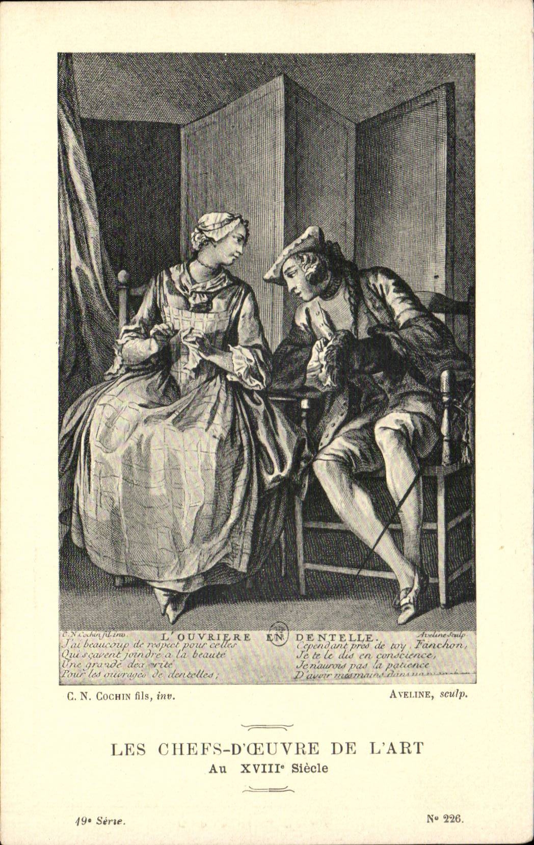 CPA Fantaisie Les chefs d'oeuvre de l'art du 18eme L'ouvriere en dentelle Cochin Aveline