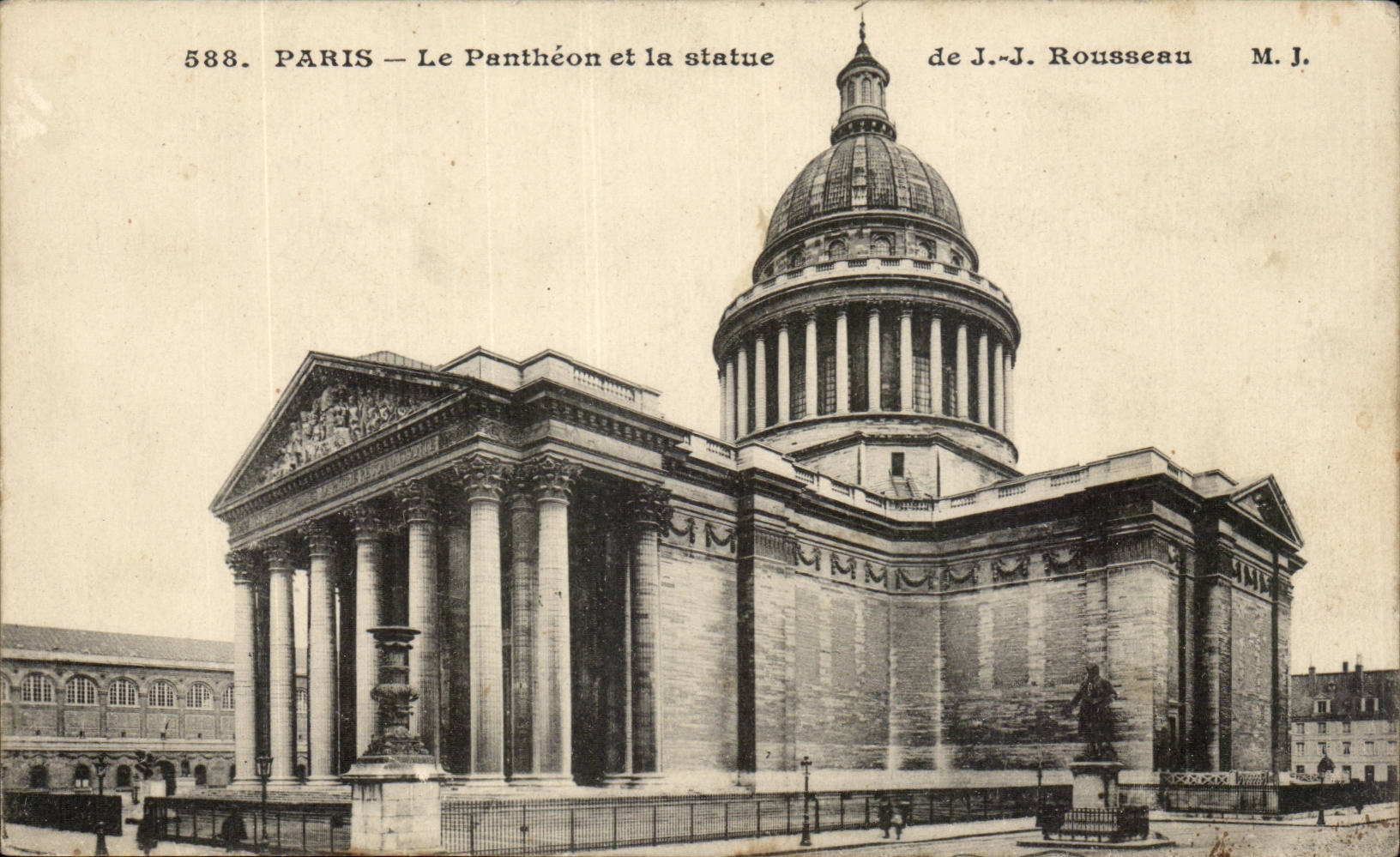 Paris CPA the Pantheon and Statue of Jean Jacques rousseau
