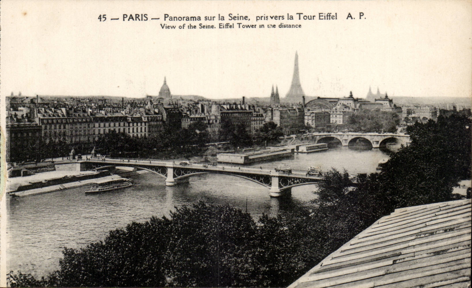 Paris CPA Panorama sur la Seine pris vers la Tour Eiffel