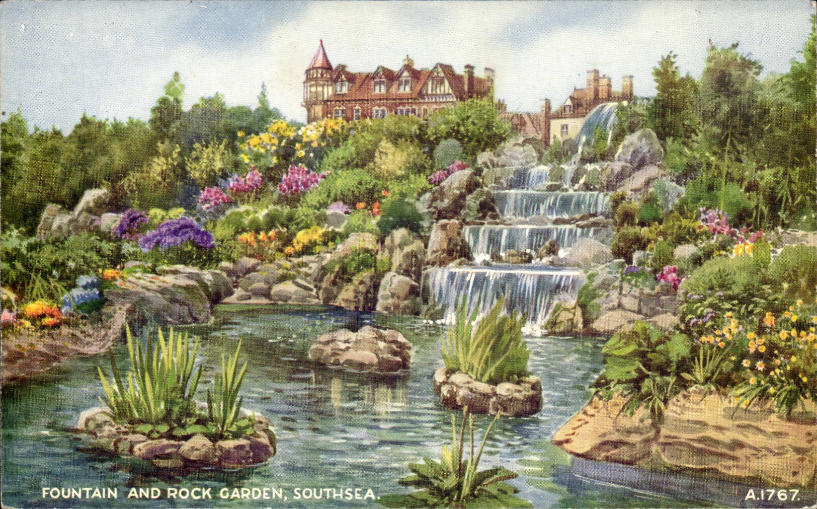 CPA Fountain and rock garden Southsea