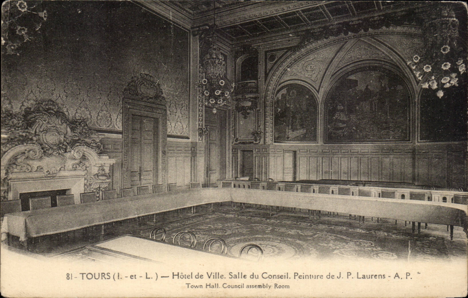 CPA Tours Hotel de ville Salle du conseil Peinture de Laurent