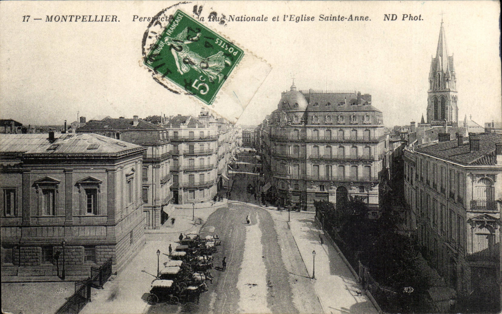 Montpellier cPA Perspective de la rue Nationale et l'eglise Sainte Anne
