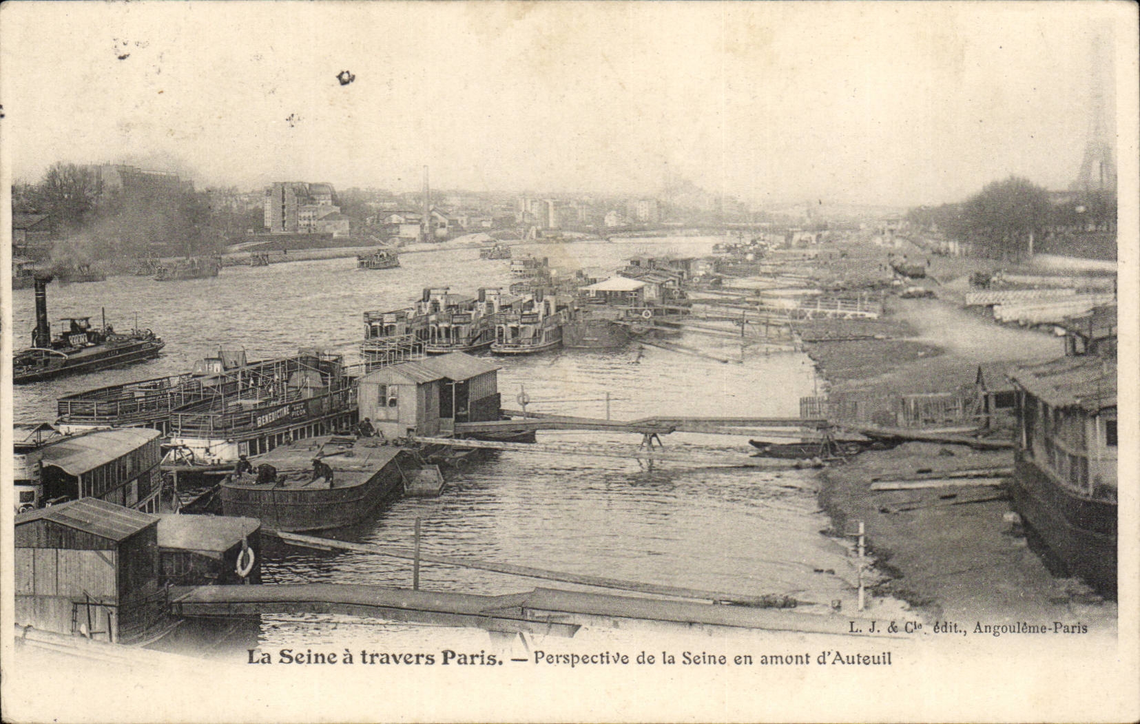 Paris CPA Perspective de la SEine en amont d'Auteuil ( Tour Eiffel )