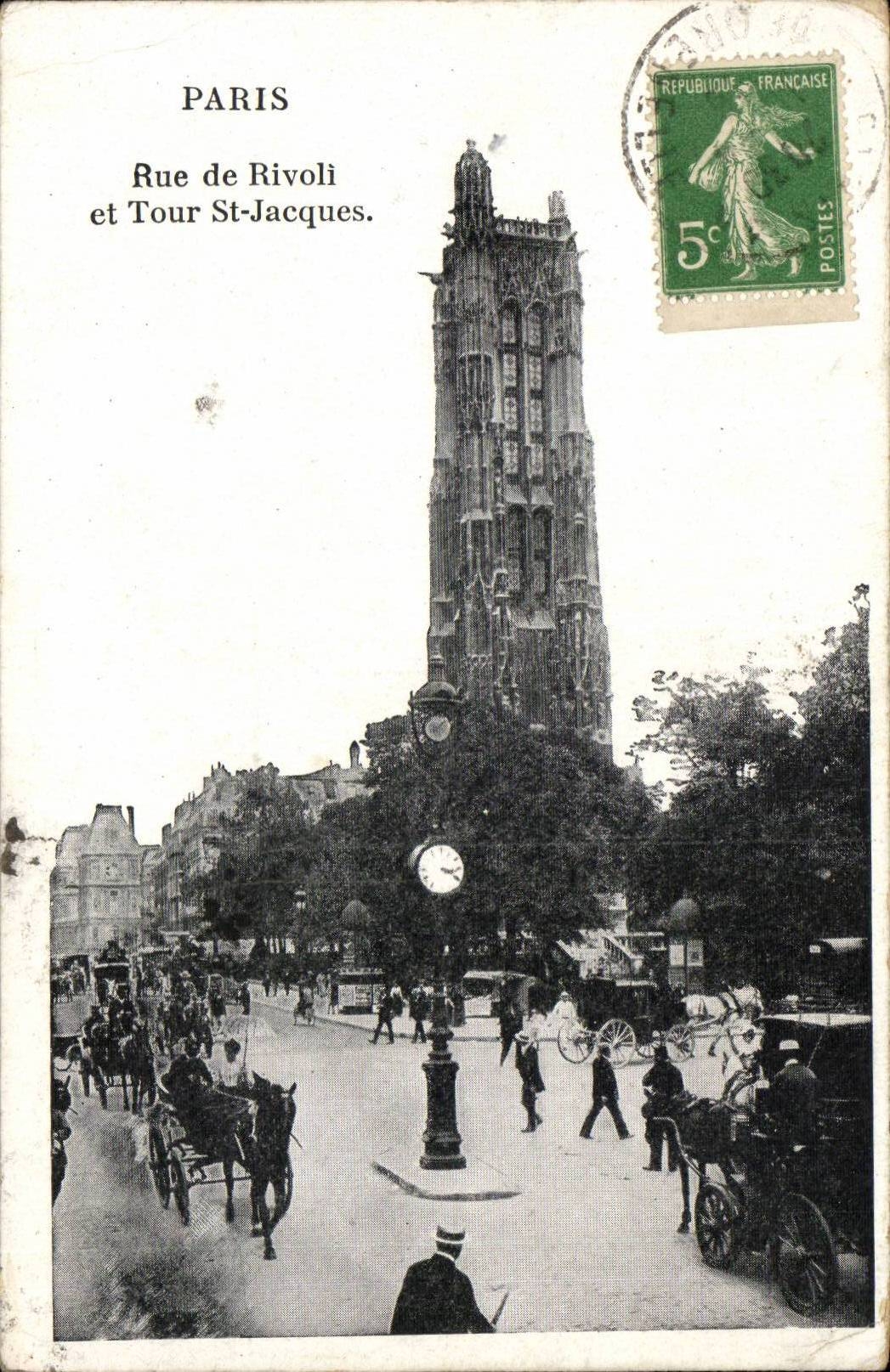 Paris CPA Rue de Rivoli et Tour Saint Jacques
