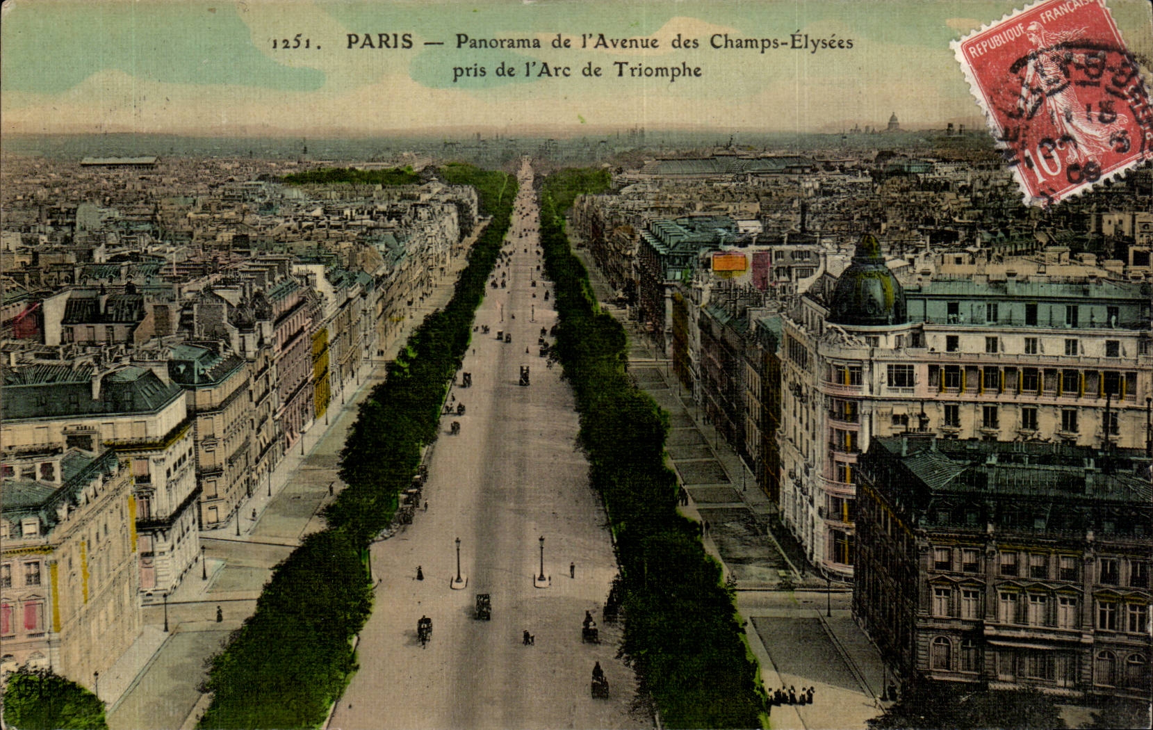Paris CPA Panorama of the avenue of the Elysees Fields taken of Arc de Triomphe (chart toilee)