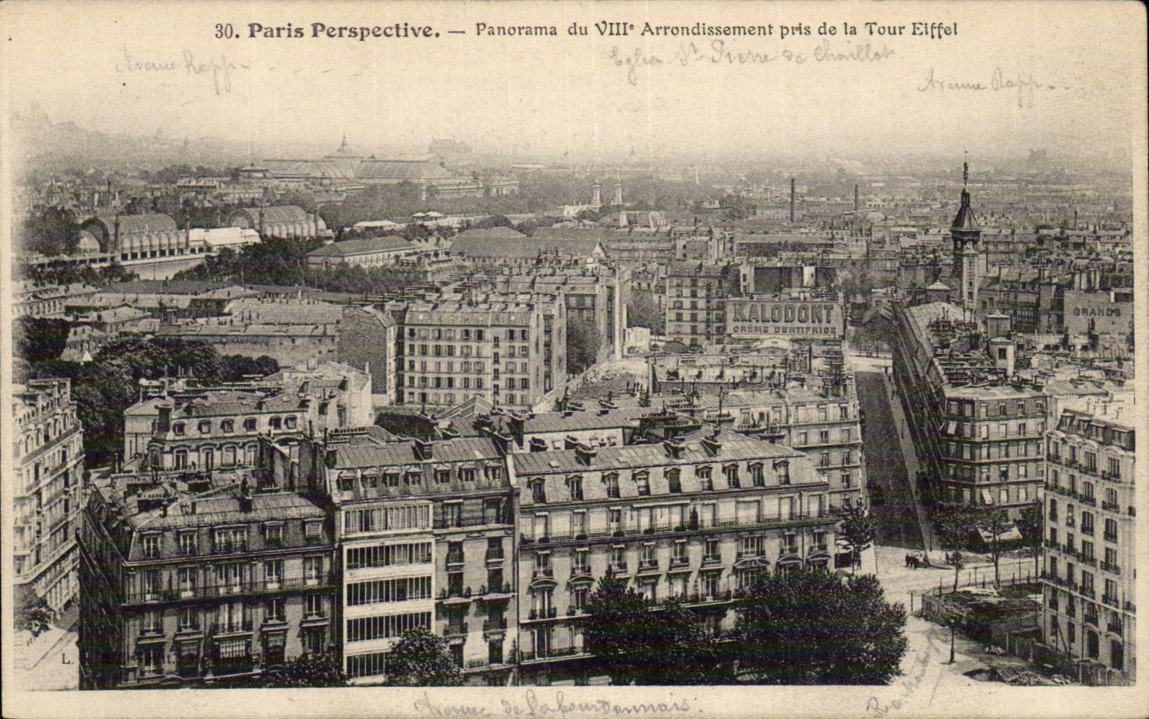 Paris CPA Panorama of 8th taken Eiffel Tower