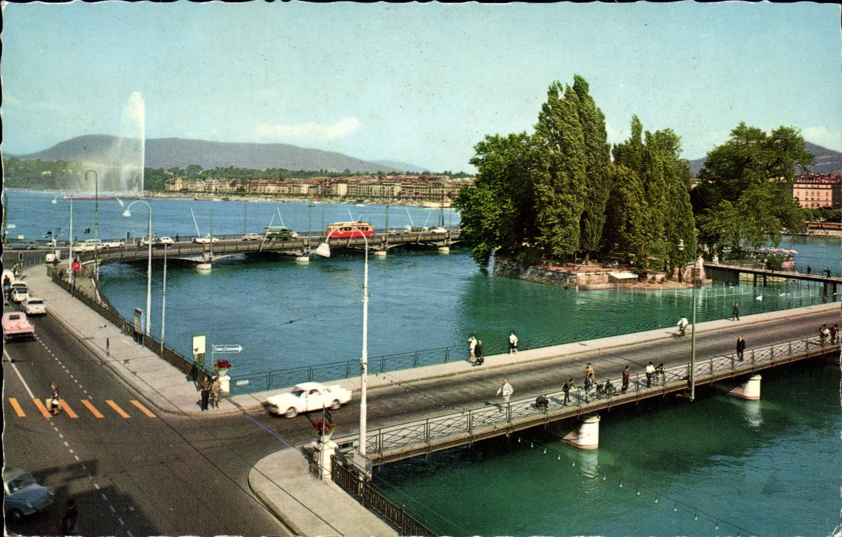 MODERN CARD Swiss Geneva the island Rousseau and the water jet