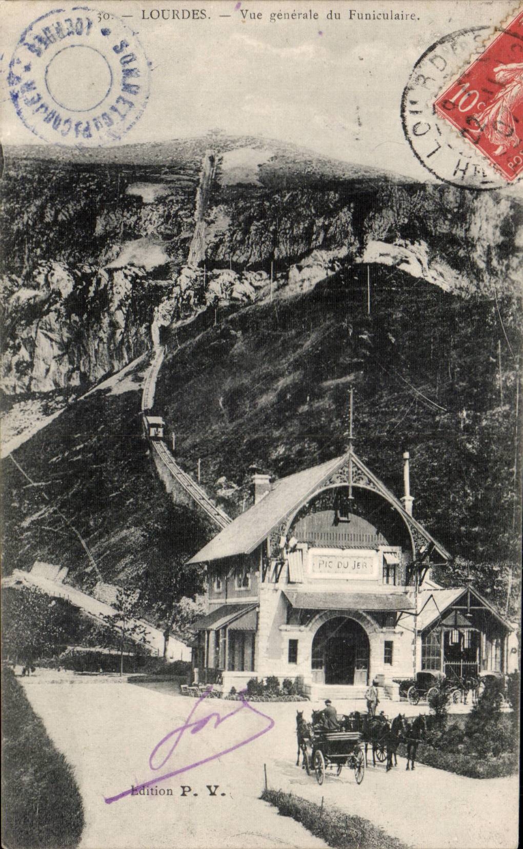 CPA Lourdes View of the funicular