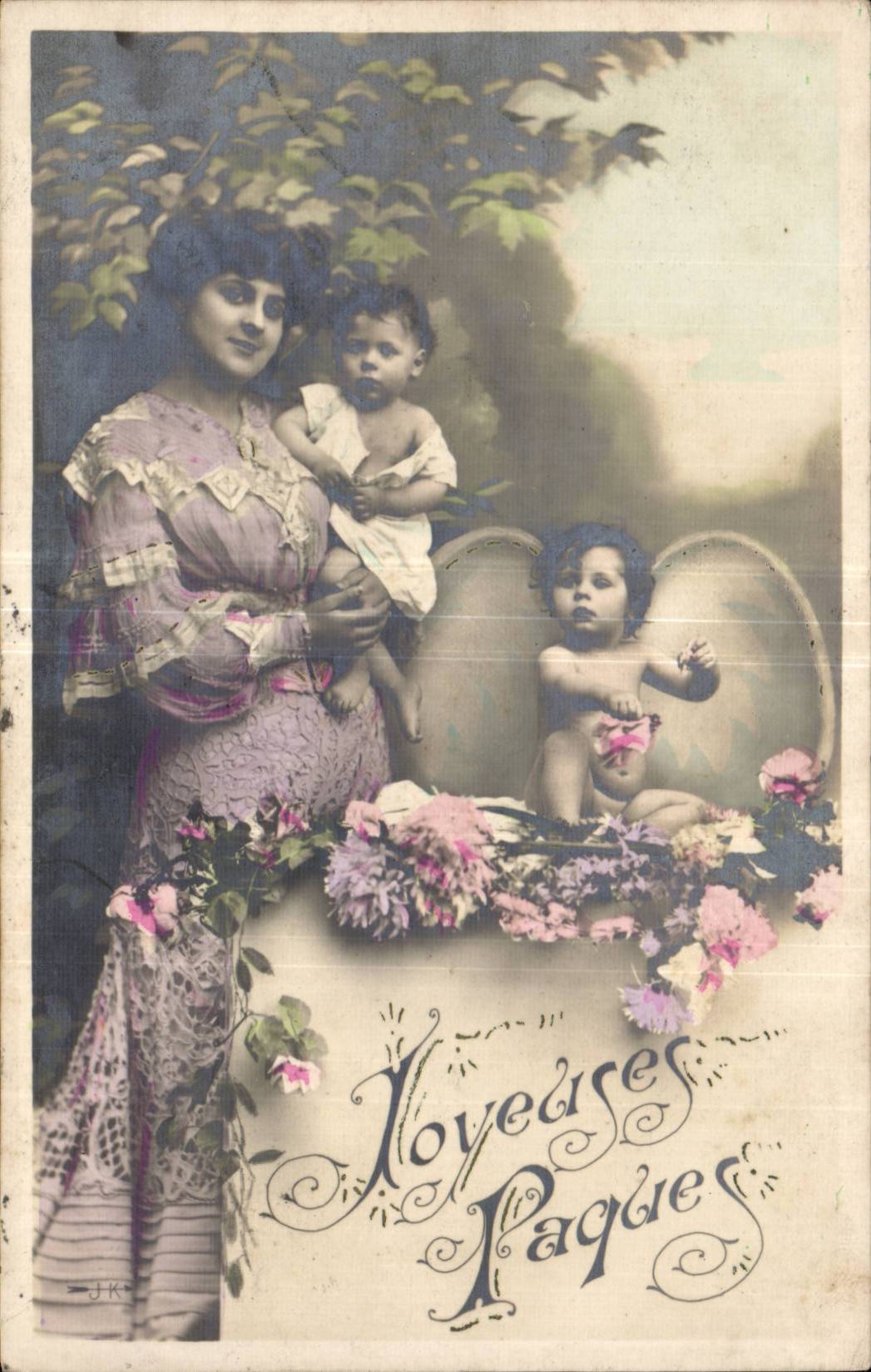 Fantasy - Woman - baby - Baby hatched from Easter Egg - Easter - Ostern - - CPA