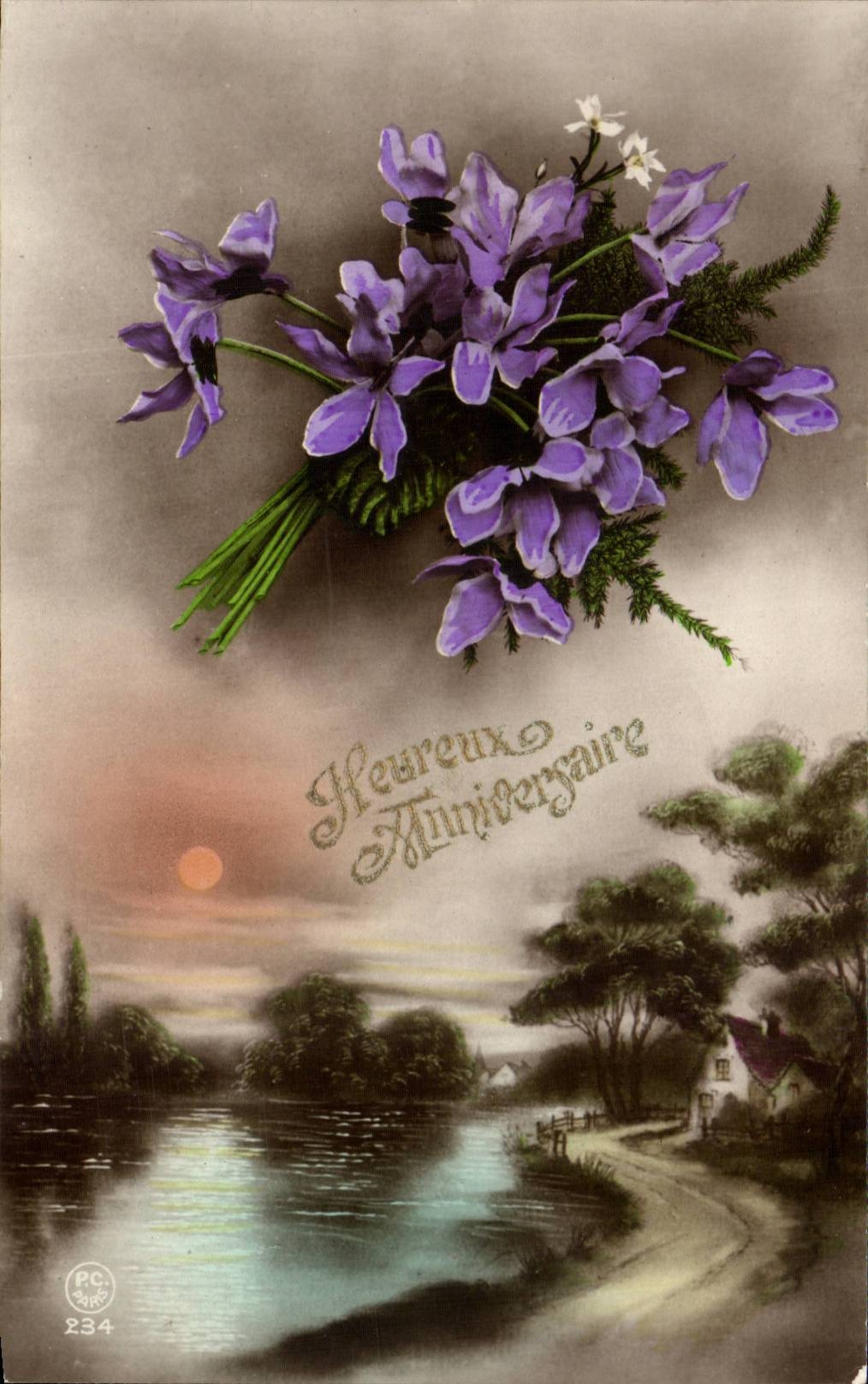 Festivals - Happy Birthday - Pretty bouquet - CPA