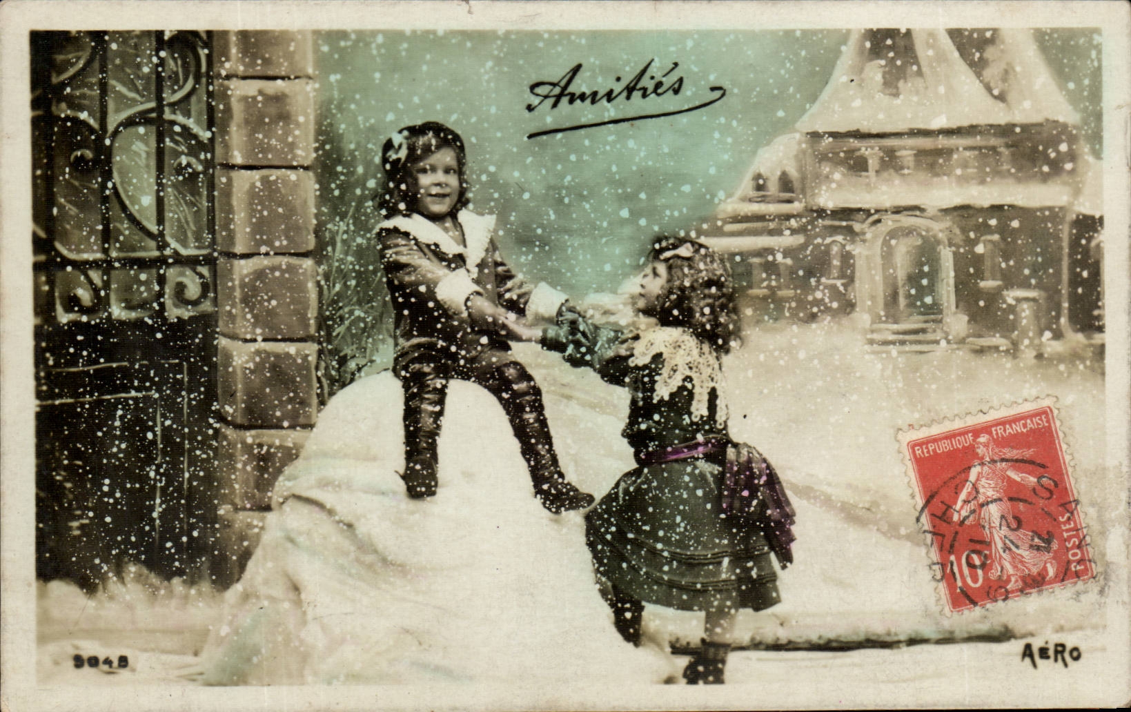 Fantasy - Children - Friendships - Children playing in snow CPA