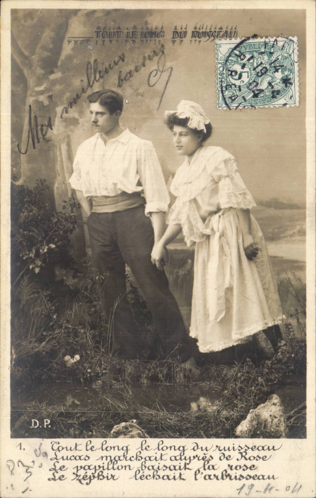 Fantaisie - Couple holding hands CPA 